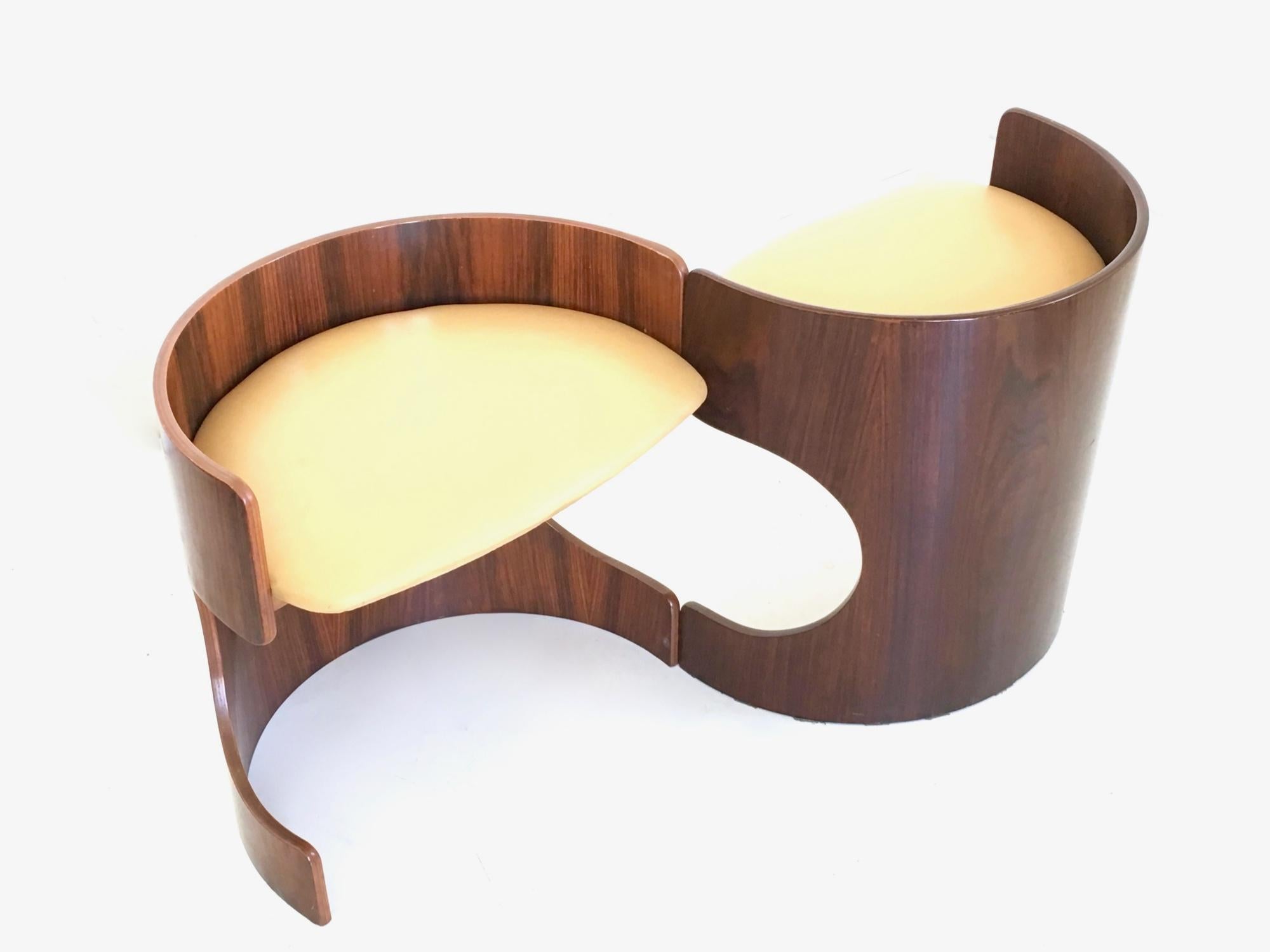 Pair of Mahogany Plywood Poufs with Skai Upholstery, Italy, 1950s In Good Condition In Bresso, Lombardy