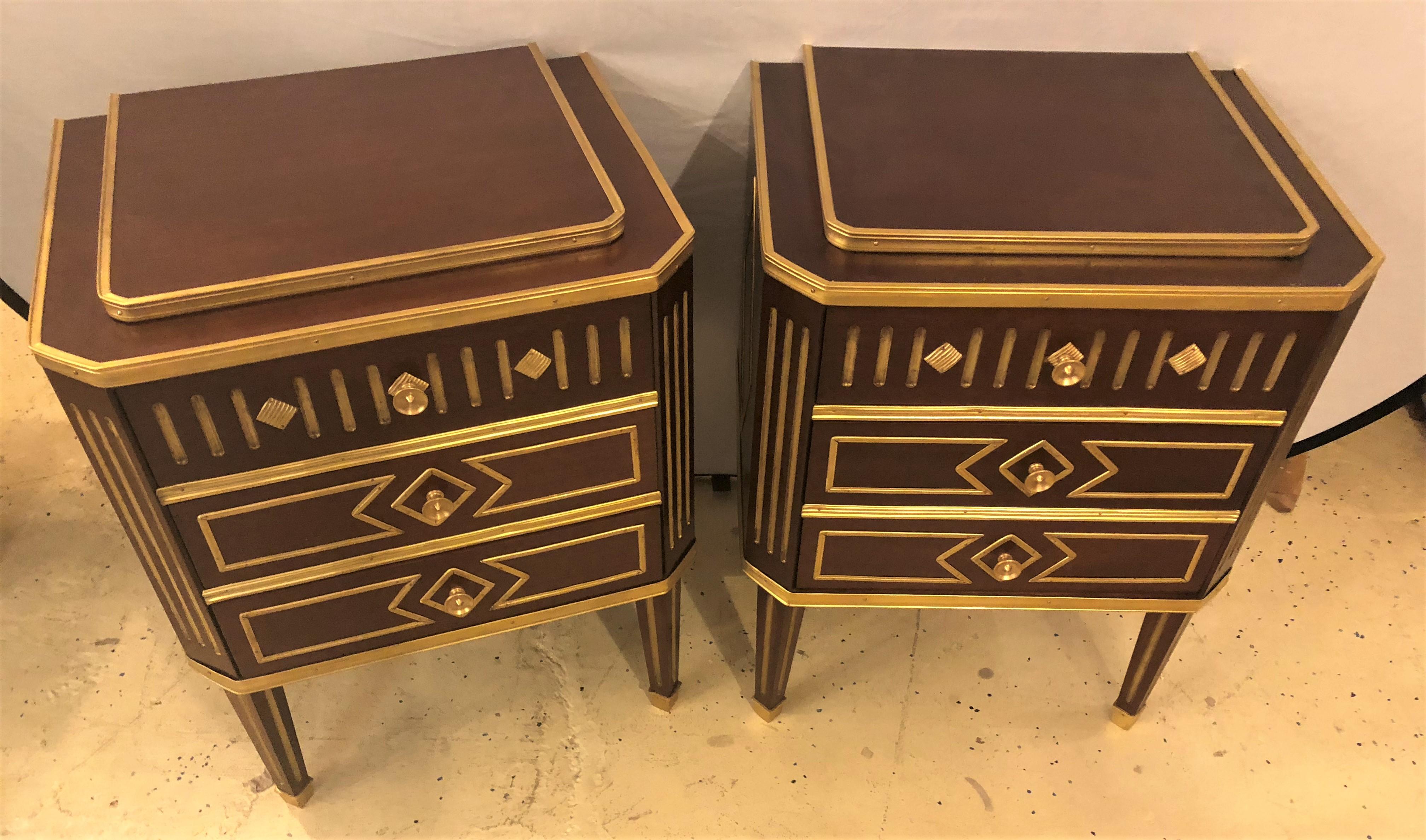 Pair of Mahogany Russian Neoclassical Three-Drawer End Tables or Nightstands 6