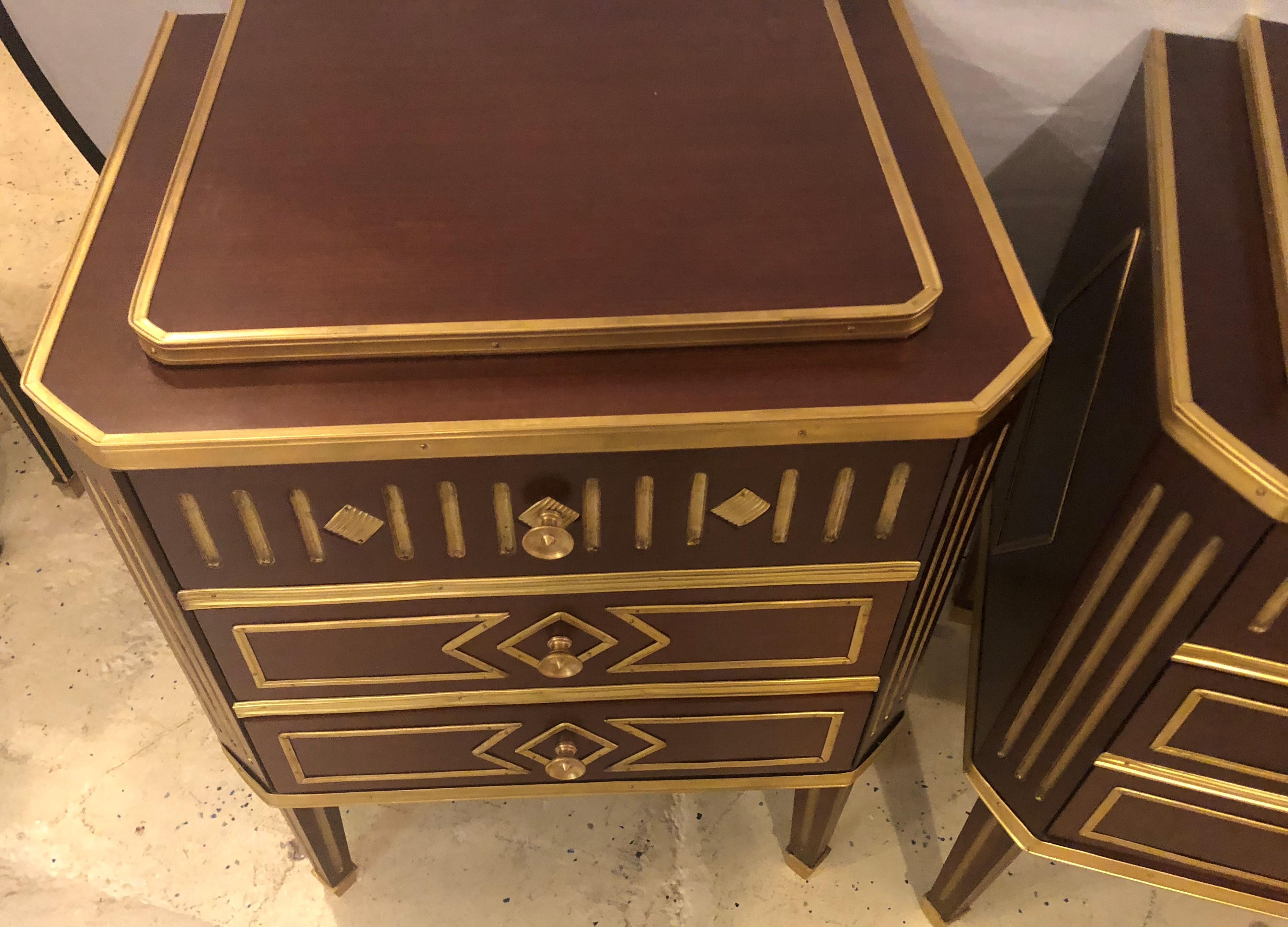Pair of Mahogany Russian Neoclassical Three-Drawer End Tables or Nightstands 7
