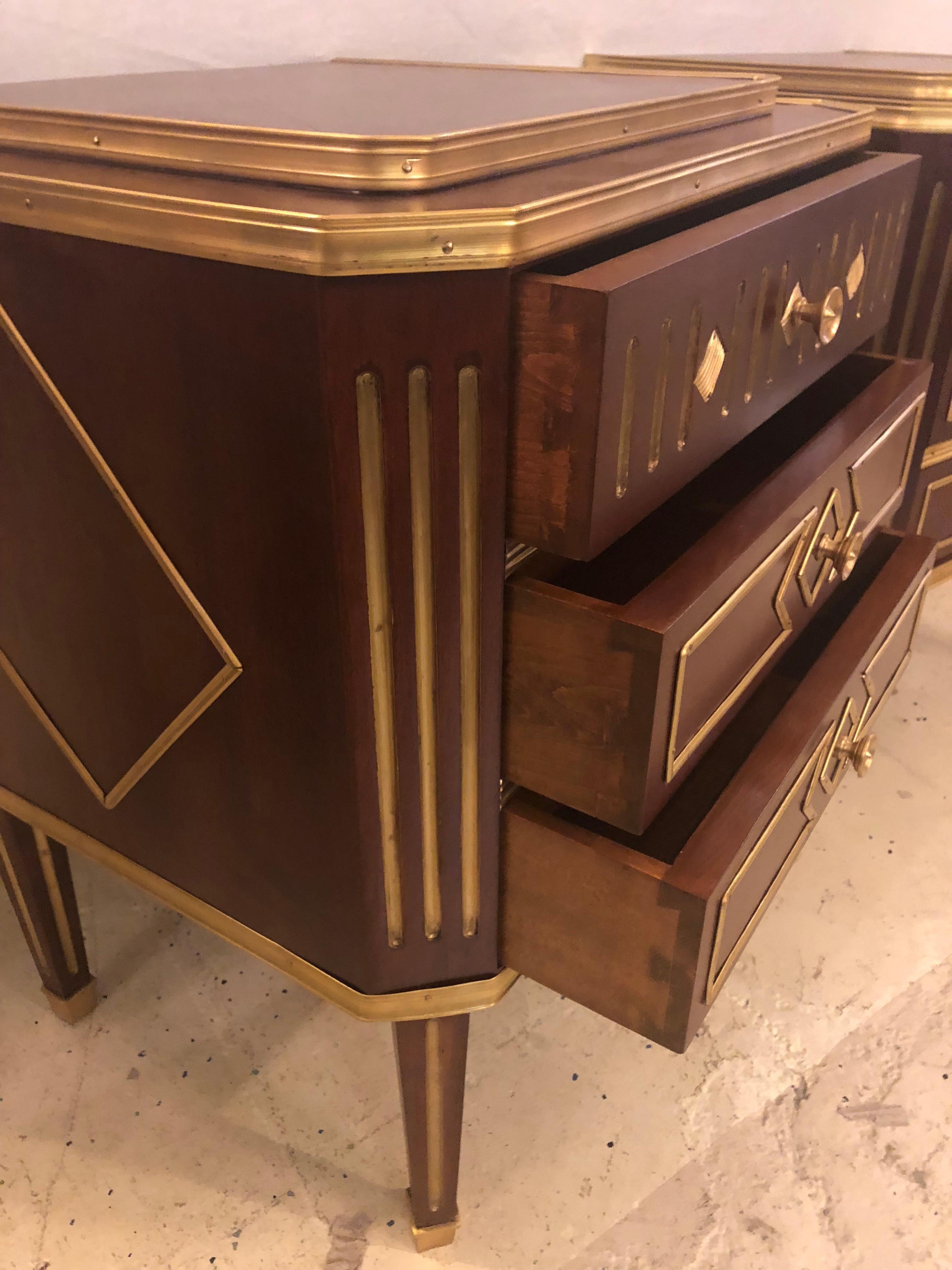 Pair of Mahogany Russian Neoclassical Three-Drawer End Tables or Nightstands 3