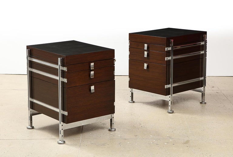 Steel Pair of Mahogany Side Chests by Jules Wabbes for Mobilier Universel For Sale
