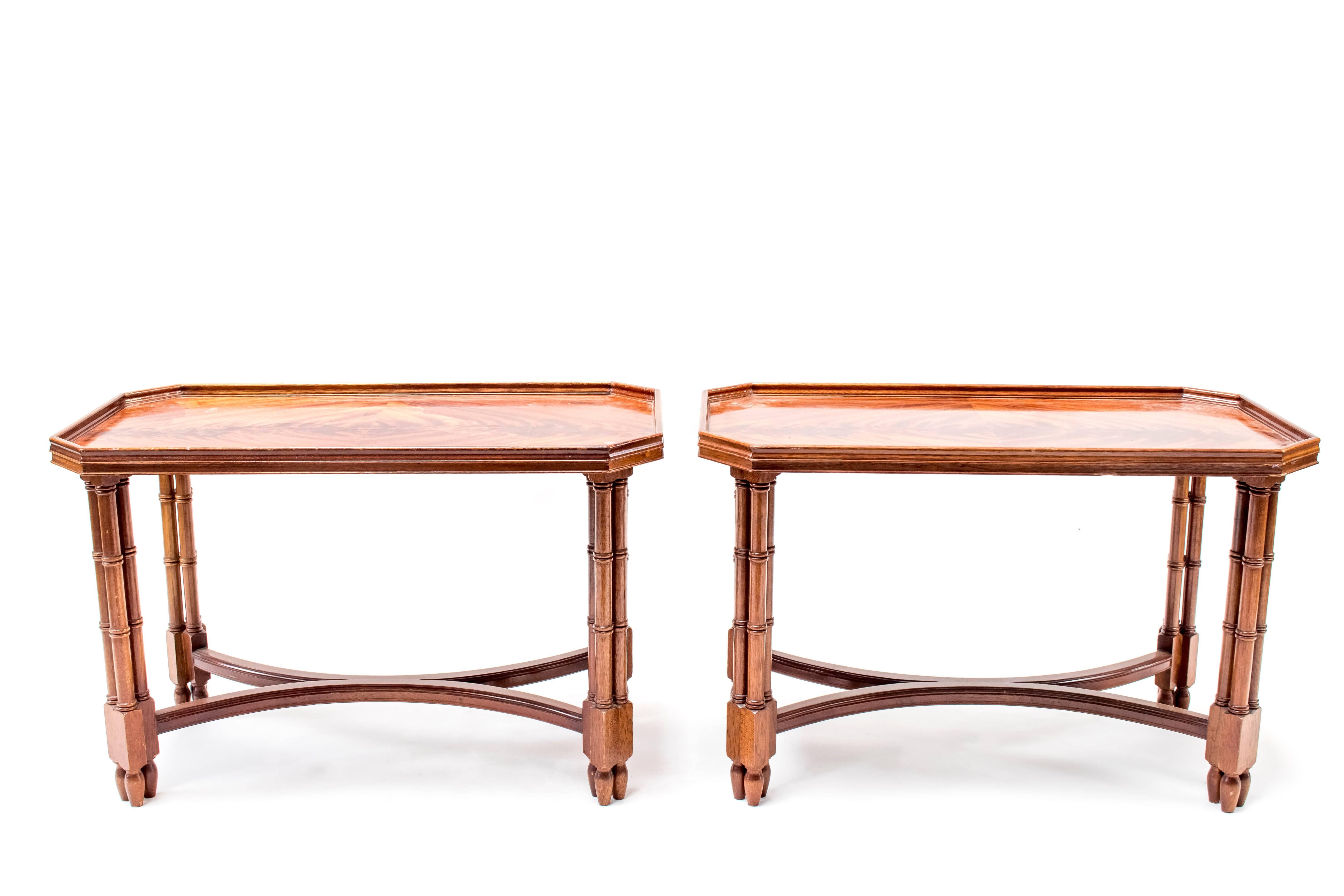 Pair of Mahogany Side Tables, in the Madeleine Castaing Style, circa 1960 In Good Condition In Saint-Ouen, FR