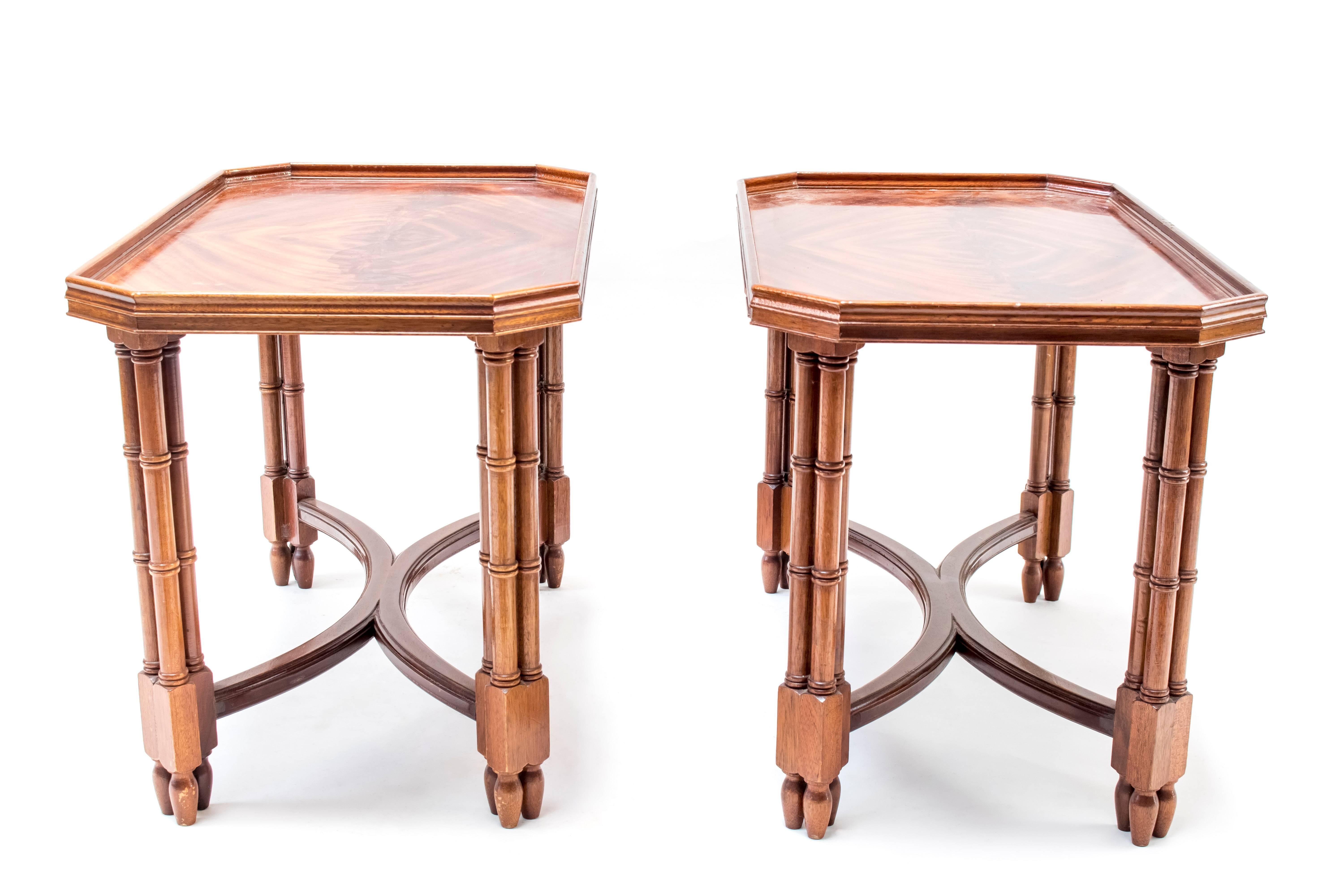 Mid-20th Century Pair of Mahogany Side Tables, in the Madeleine Castaing Style, circa 1960