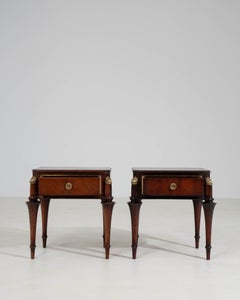 Pair Of Mahogany Side Tables With Brass Elements, France, 1960-1969
