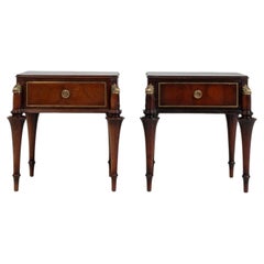 Pair Of Mahogany Side Tables With Brass Elements, France, 1960-1969