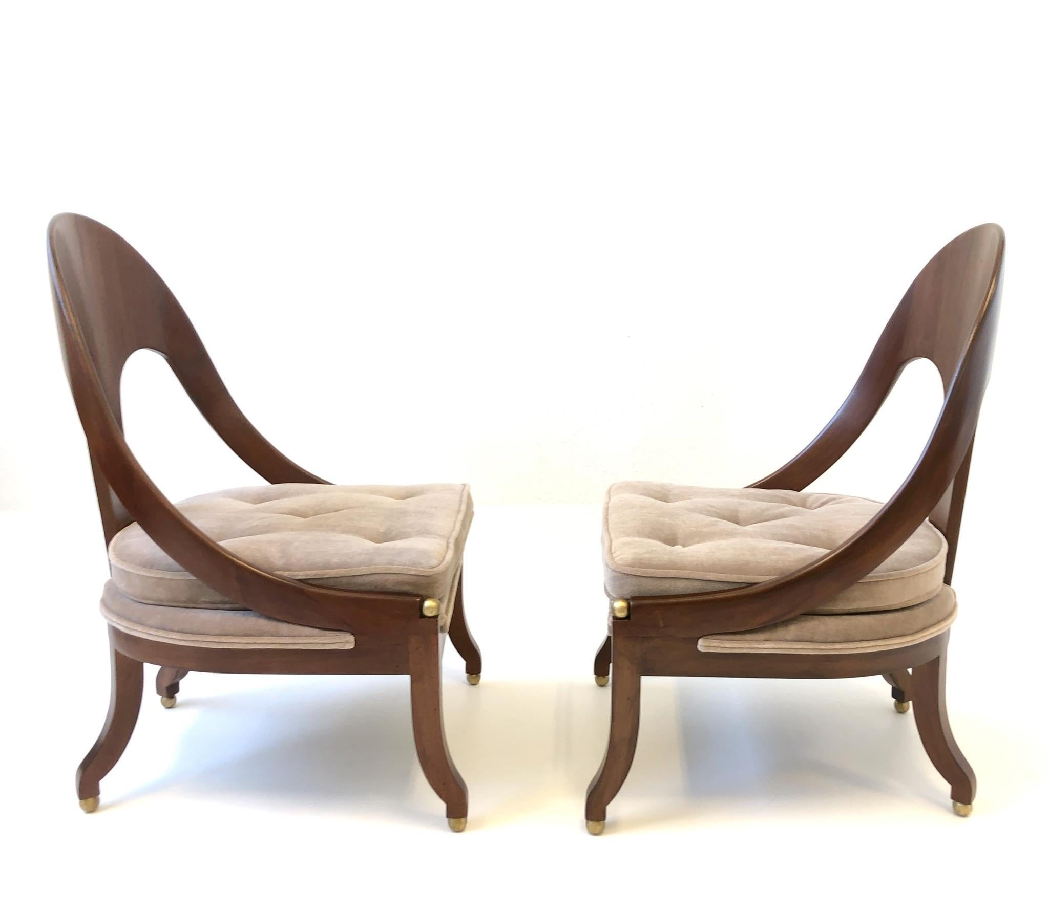 Pair of Mahogany Spoon Back Slipper Lounge Chairs by Michael Taylor for Baker 8