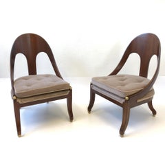 Pair of Mahogany Spoon Back Slipper Lounge Chairs by Michael Taylor for Baker