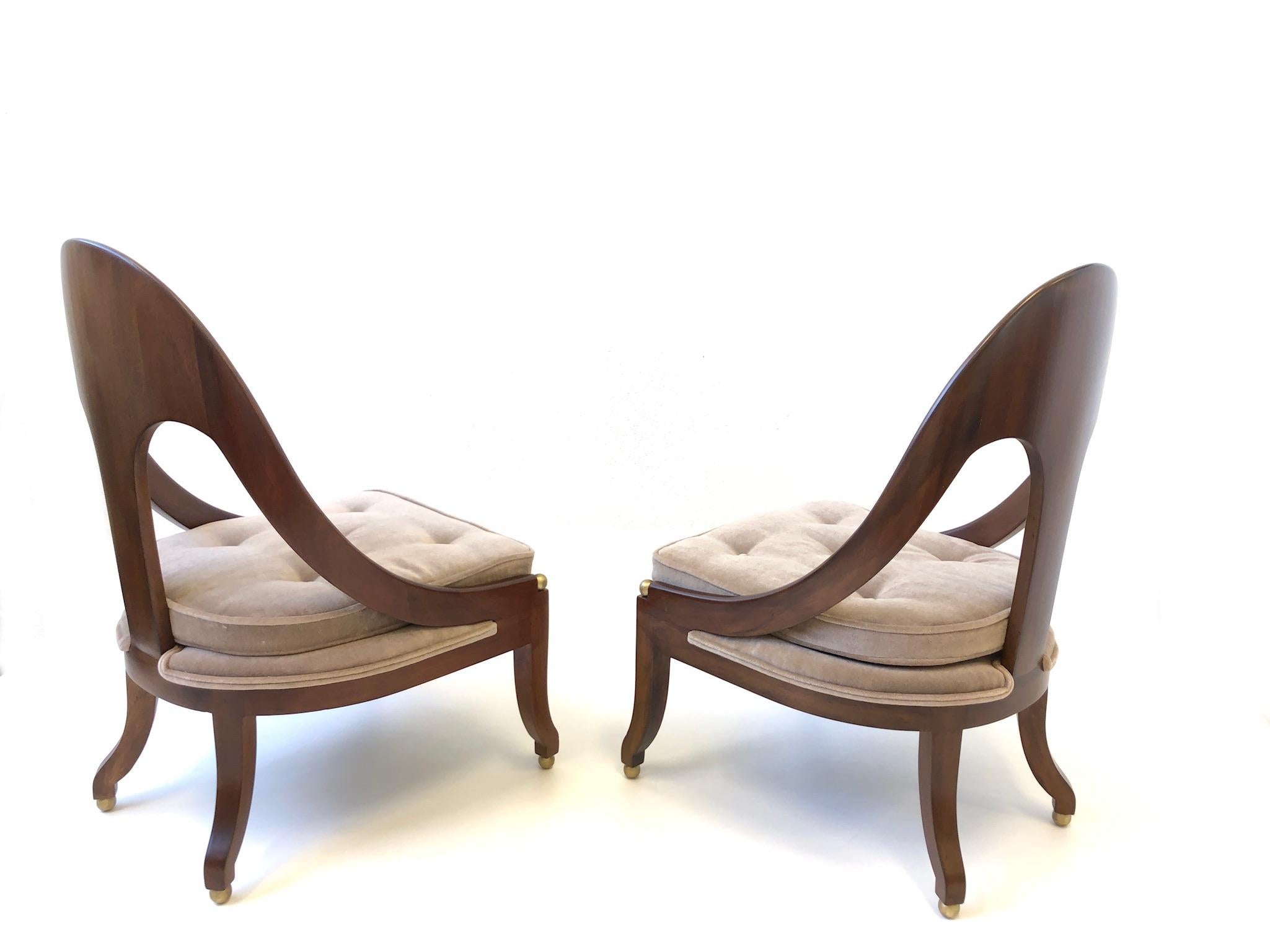 American Pair of Mahogany Spoon Back Slipper Lounge Chairs by Michael Taylor for Baker