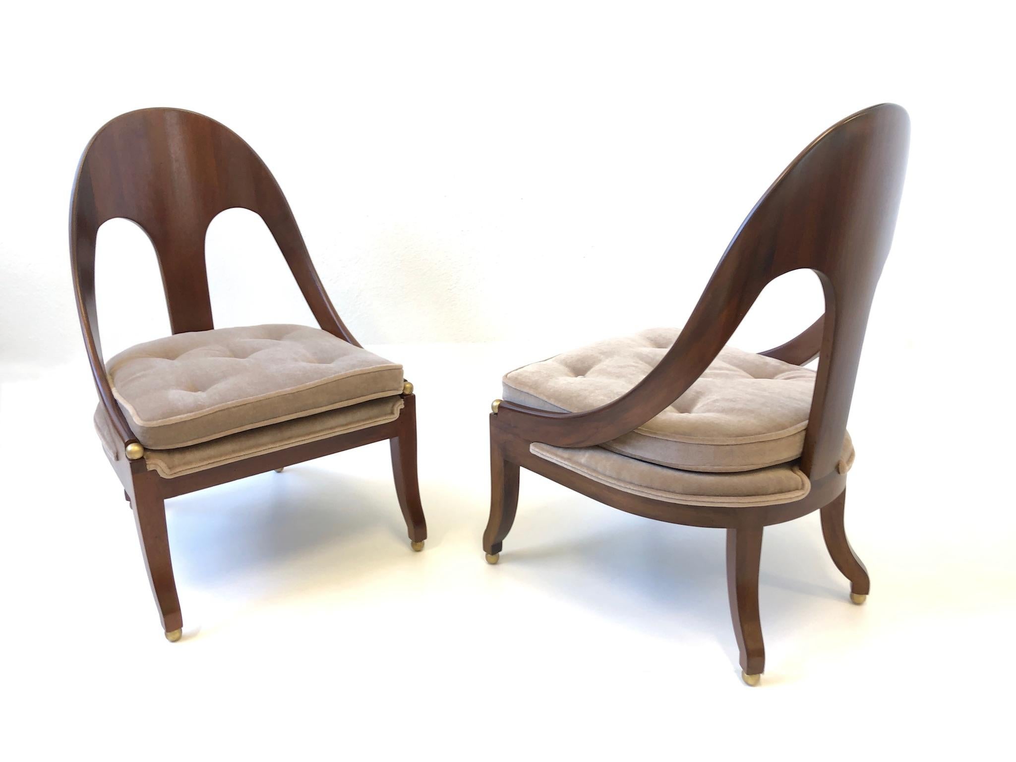 Pair of Mahogany Spoon Back Slipper Lounge Chairs by Michael Taylor for Baker In Excellent Condition In Palm Springs, CA