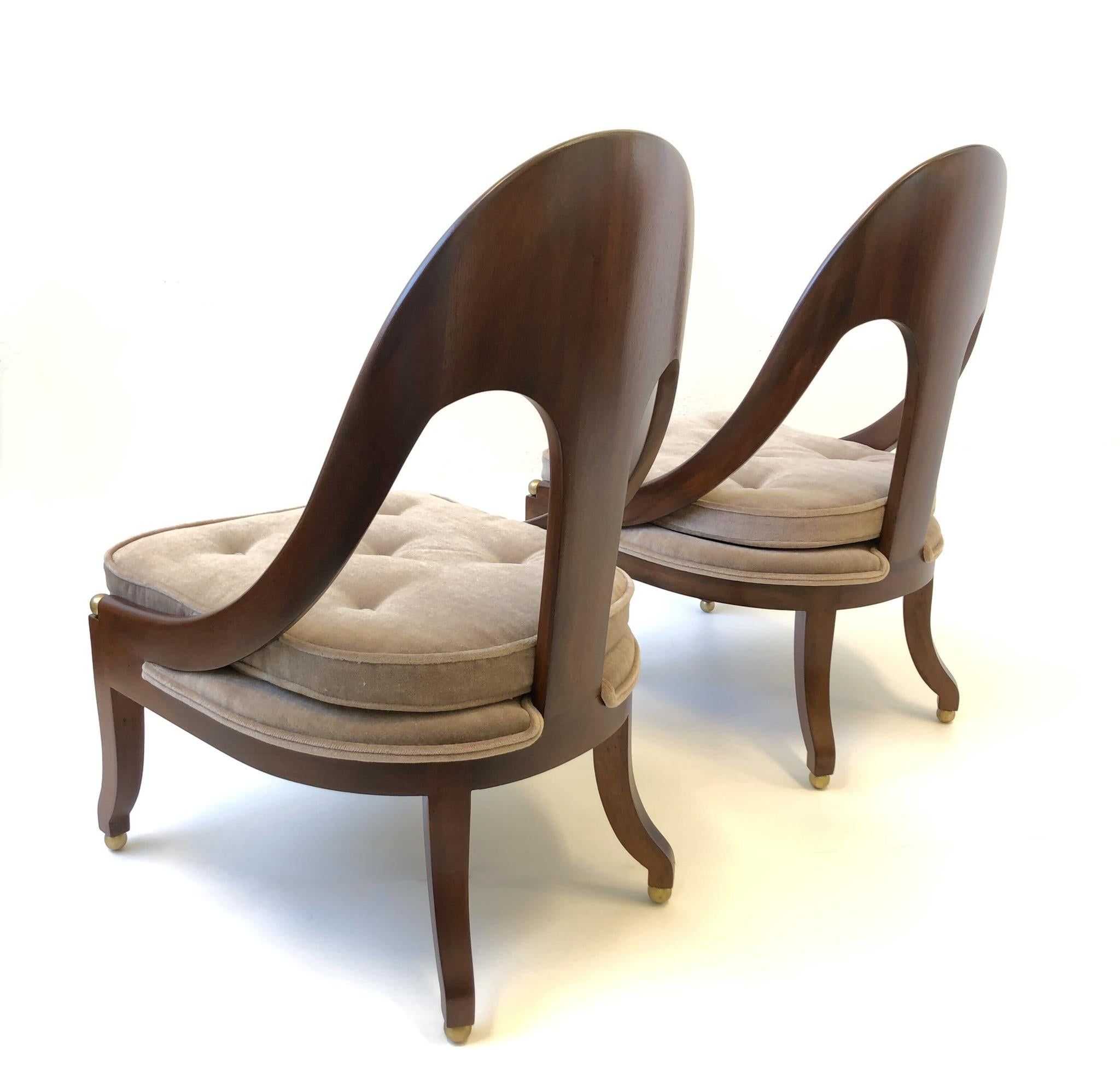 Mid-20th Century Pair of Mahogany Spoon Back Slipper Lounge Chairs by Michael Taylor for Baker