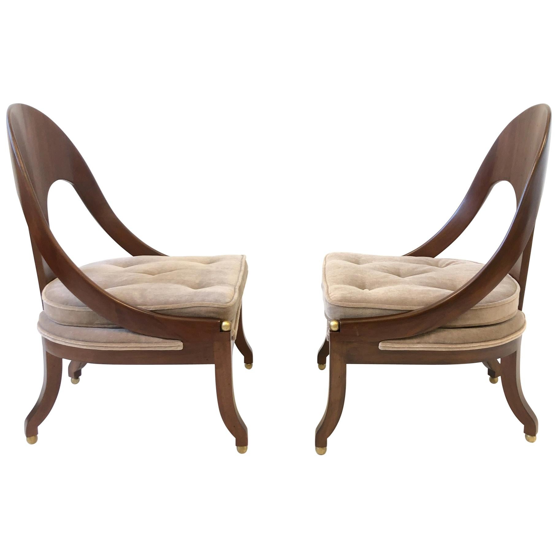 Pair of Mahogany Spoon Back Slipper Lounge Chairs by Michael Taylor for Baker