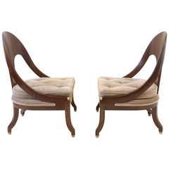 Pair of Mahogany Spoon Back Slipper Lounge Chairs by Michael Taylor for Baker