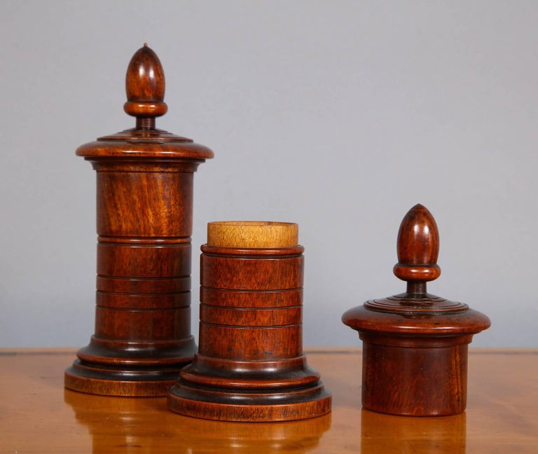 Pair of Mahogany Treen Lidded Containers at 1stDibs