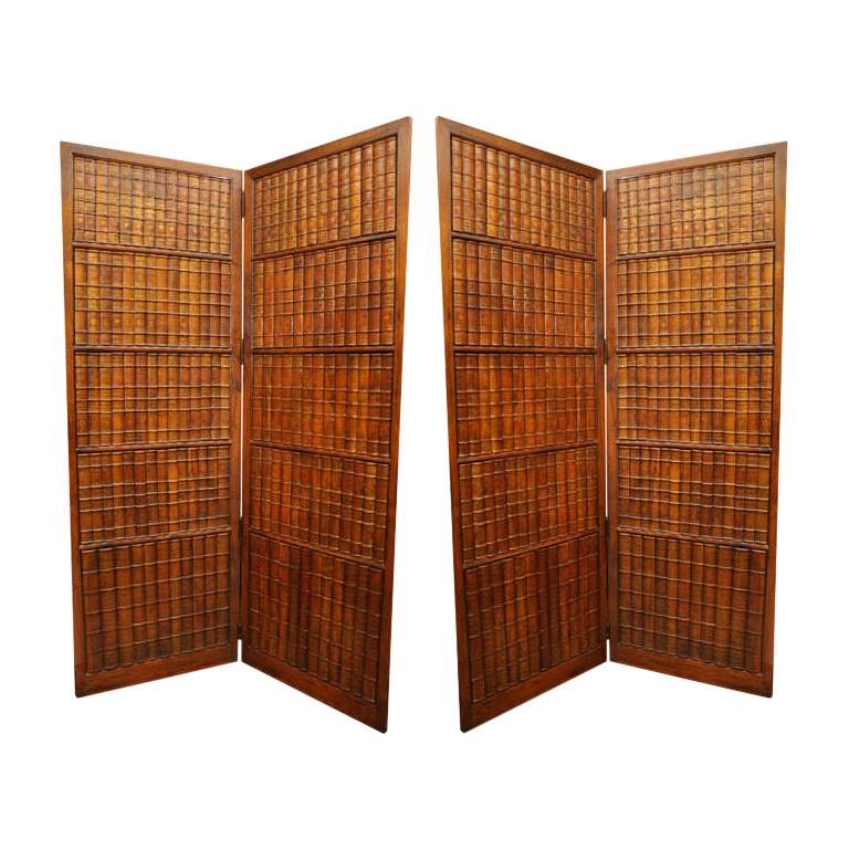 Pair of Mahogany Two Fold Floor Screens For Sale at 1stDibs