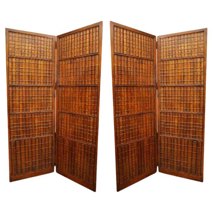 Pair of Mahogany Two Fold Floor Screens For Sale