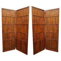 Vintage Pair of Mahogany Two Fold Floor Screens