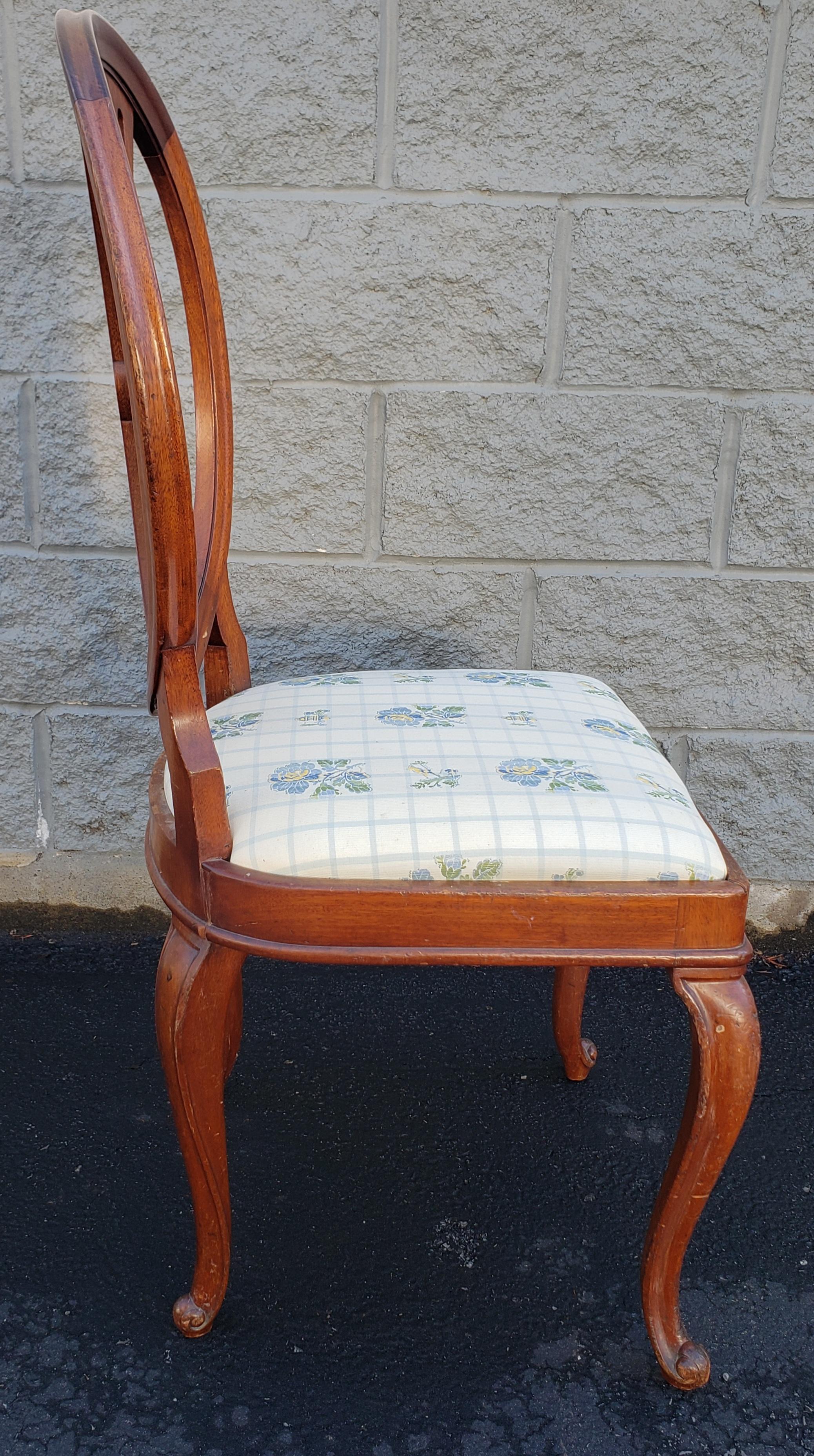 Pair of Mahogany Upholstered Shieldback Chairs For Sale 5