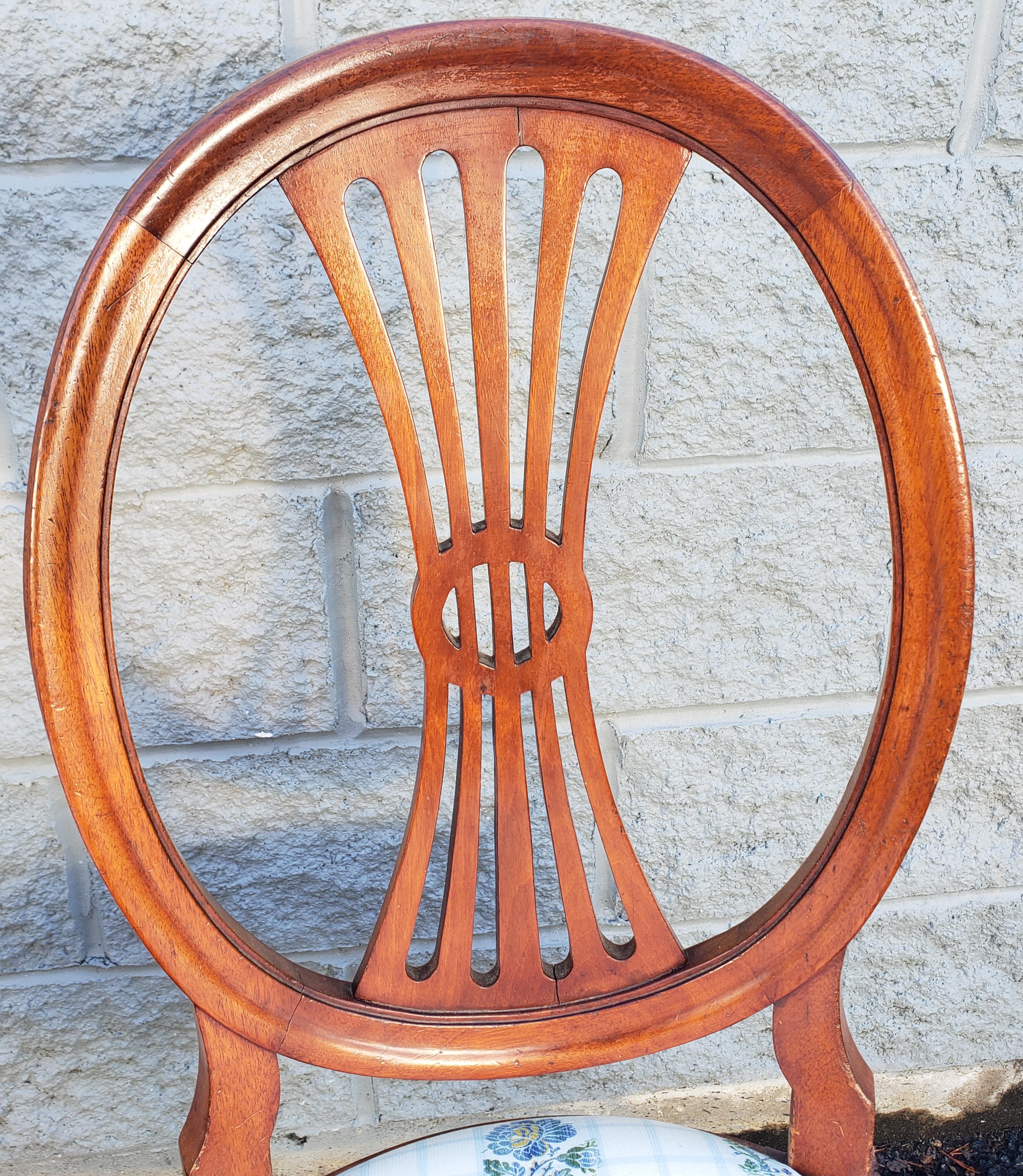 Upholstery Pair of Mahogany Upholstered Shieldback Chairs For Sale