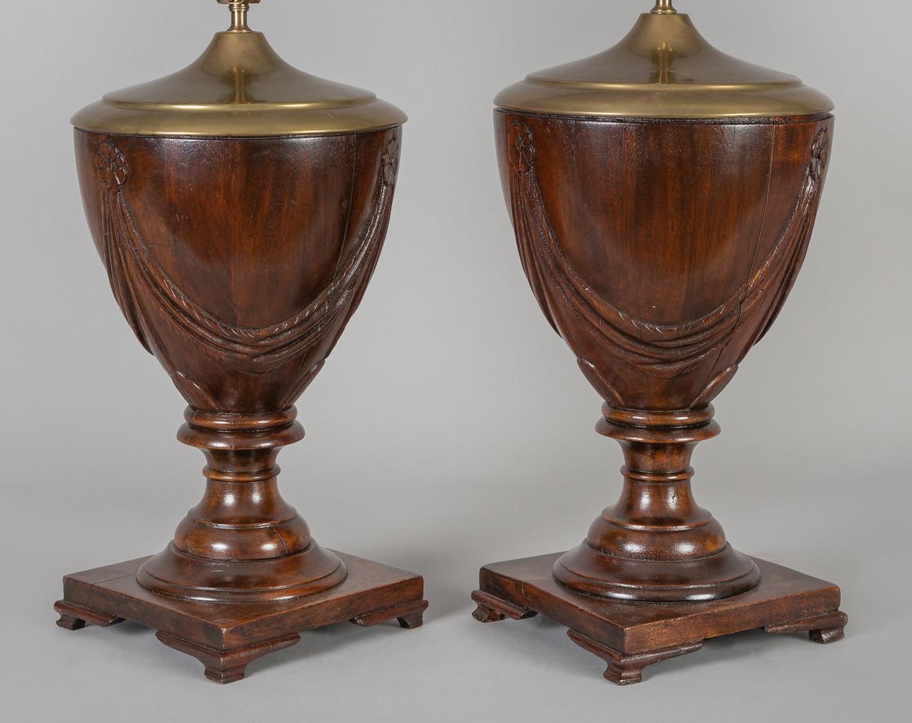 Pair of Mahogany Urn Shaped Lamps For Sale 3