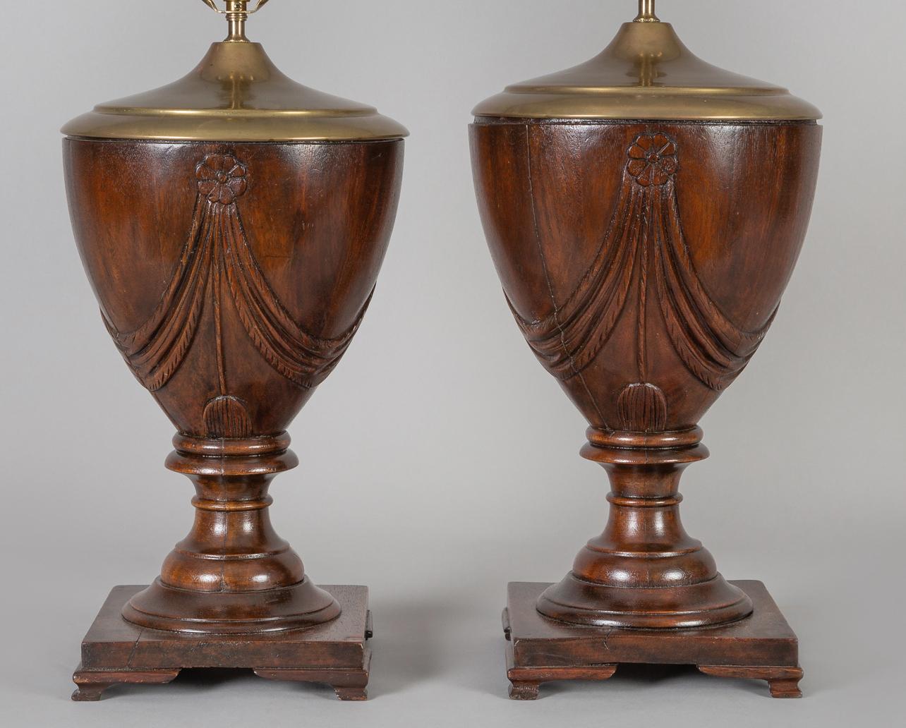 Pair of Mahogany Urn Shaped Lamps For Sale 2