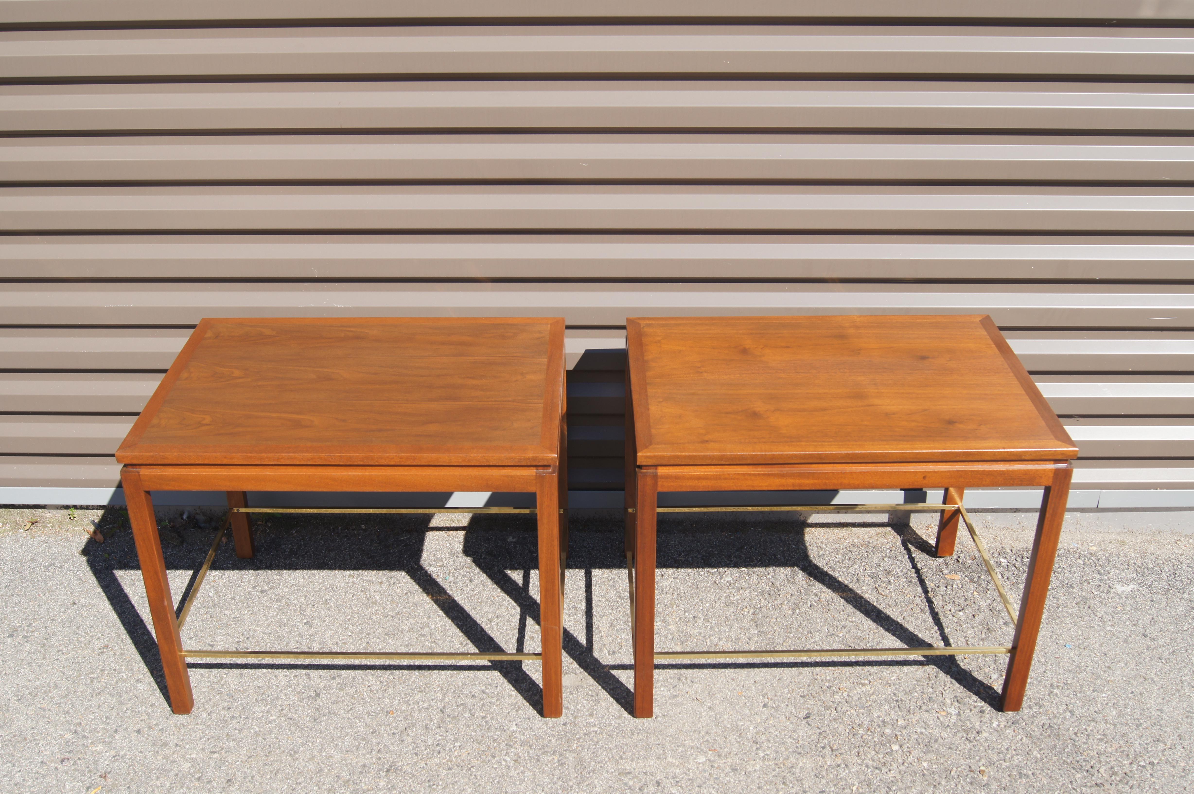 Mid-Century Modern Pair of Mahogany, Walnut, and Brass Side Tables by Edward Wormley for Dunbar
