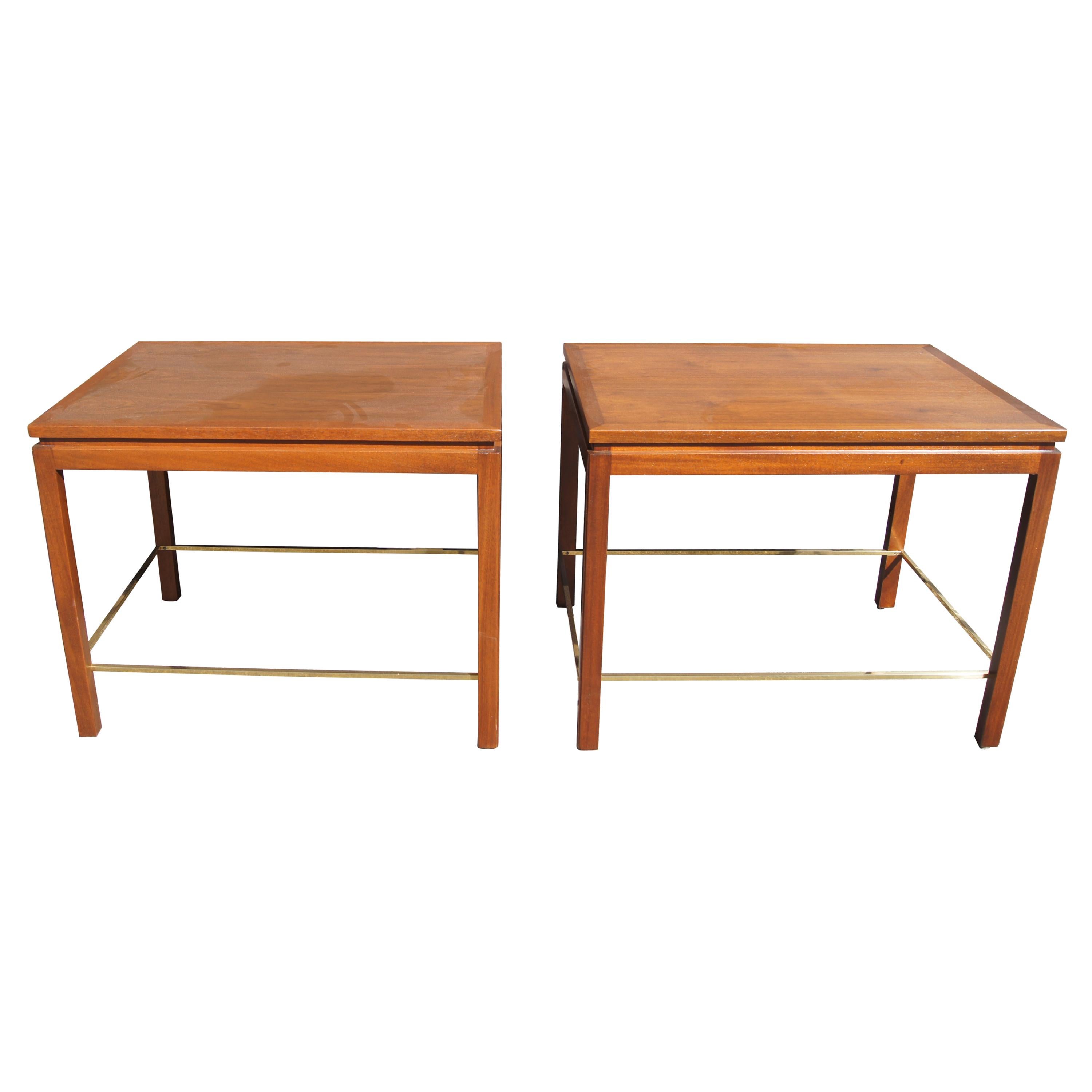 Pair of Mahogany, Walnut, and Brass Side Tables by Edward Wormley for Dunbar