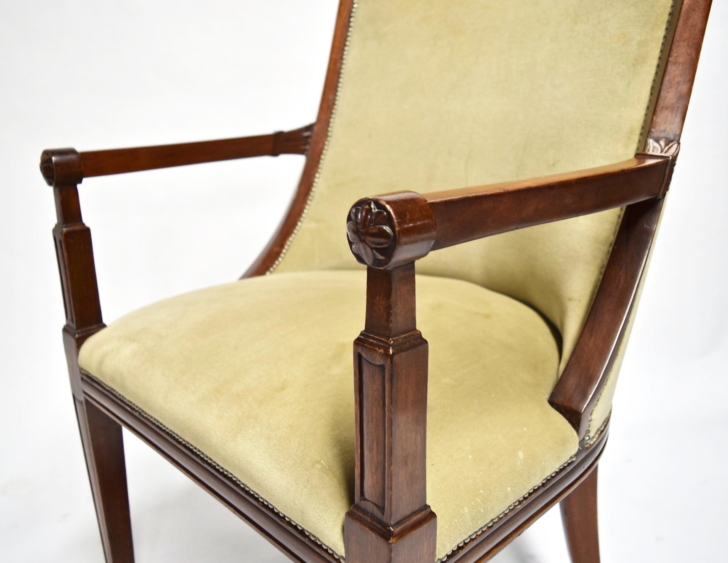 Pair of Mahogany Wood and Beige Mohair Velvet Armchairs, France Circa 1840 For Sale 6