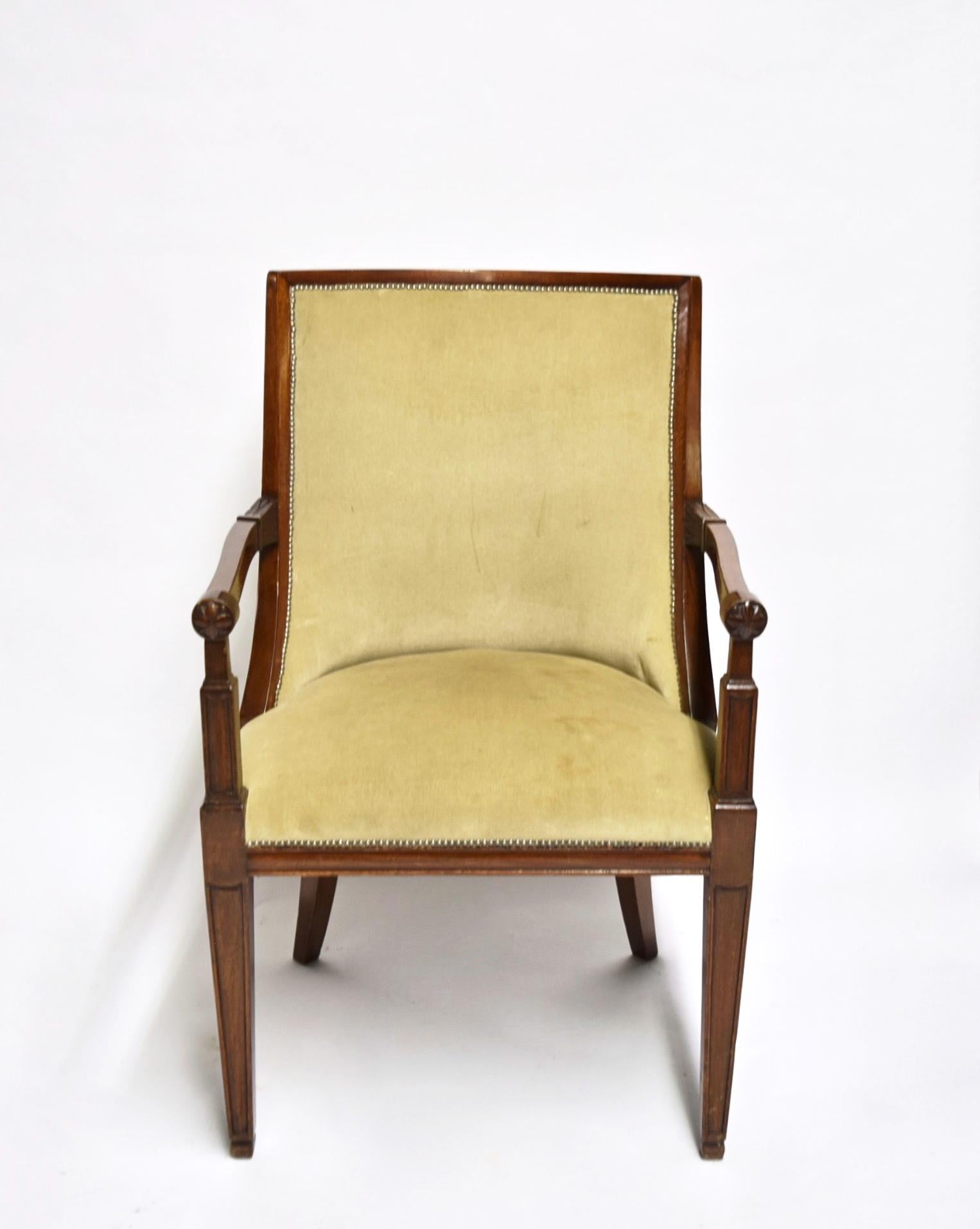 Pair of Mahogany Wood and Beige Mohair Velvet Armchairs, France Circa 1840 For Sale 2