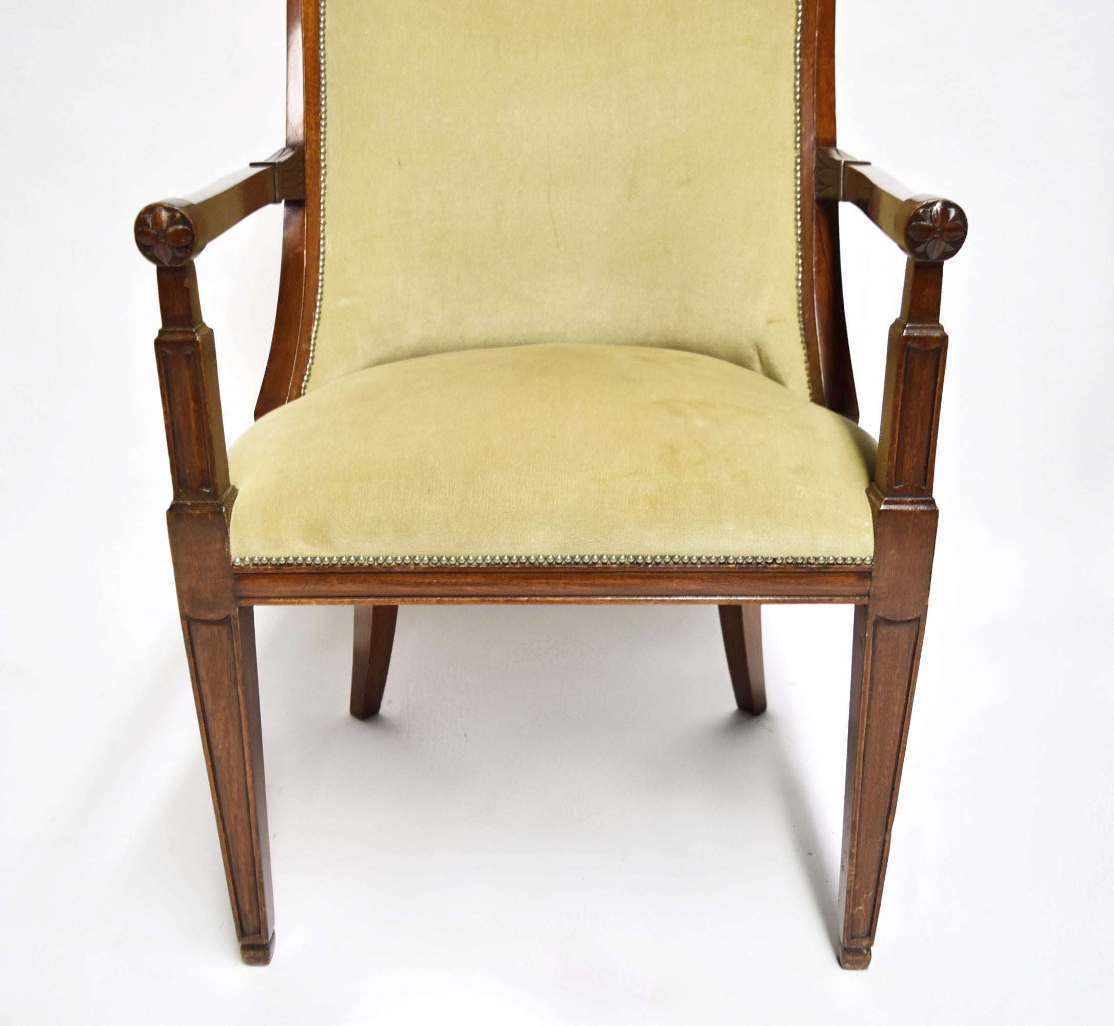 Pair of Mahogany Wood and Beige Mohair Velvet Armchairs, France Circa 1840 For Sale 3