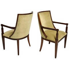 Pareja de Sillones de Madera de Caoba y Terciopelo de Mohair Beige, Francia Circa 1840