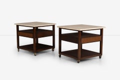 Pair of Mahogany Wood and Travertine Harvey Probber End Tables/Nightstands 1960