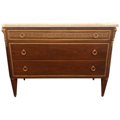 Pair of Mahogany Wood Bronze Mounted Greek Key Design Commodes Manner Jansen
