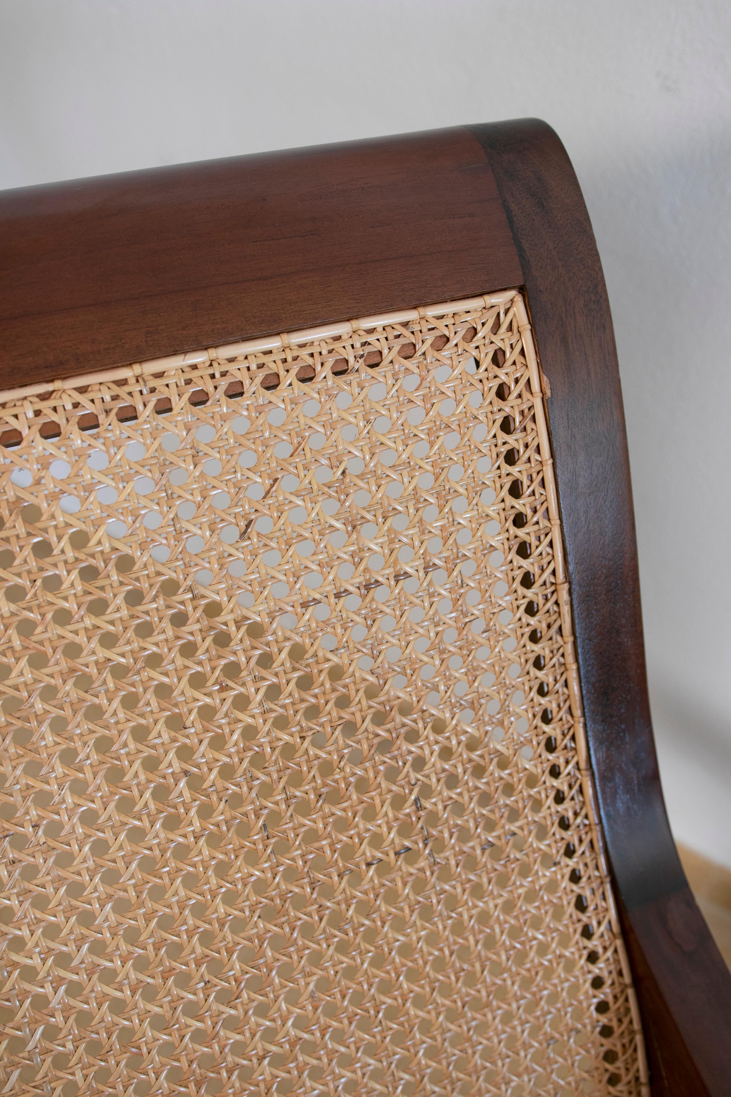 Pair of Mahogany Wooden Armchairs with Wicker Grid Seats For Sale 6