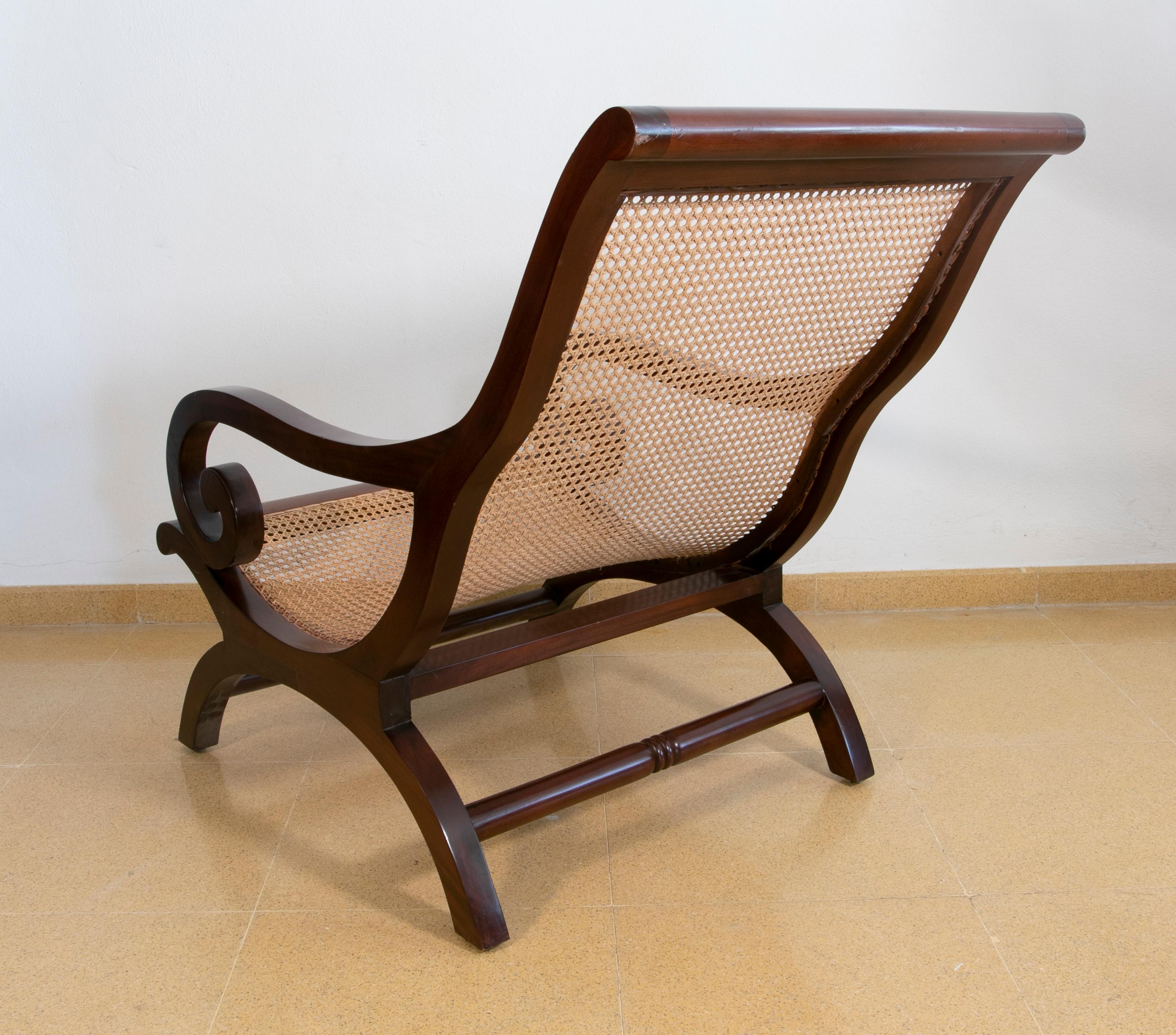 20th Century Pair of Mahogany Wooden Armchairs with Wicker Grid Seats For Sale