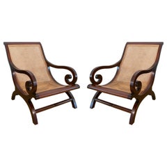 Pareja de Sillones de Madera de Caoba con Asientos de Rejilla de Mimbre