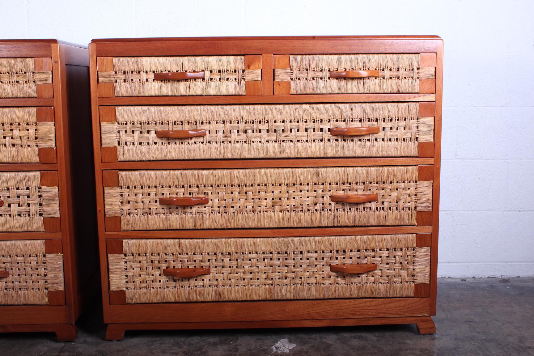 Pair of Mahogany Woven Front Chests 8