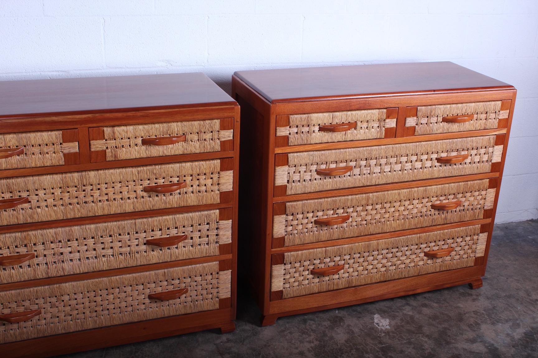 Pair of Mahogany Woven Front Chests In Good Condition In Dallas, TX