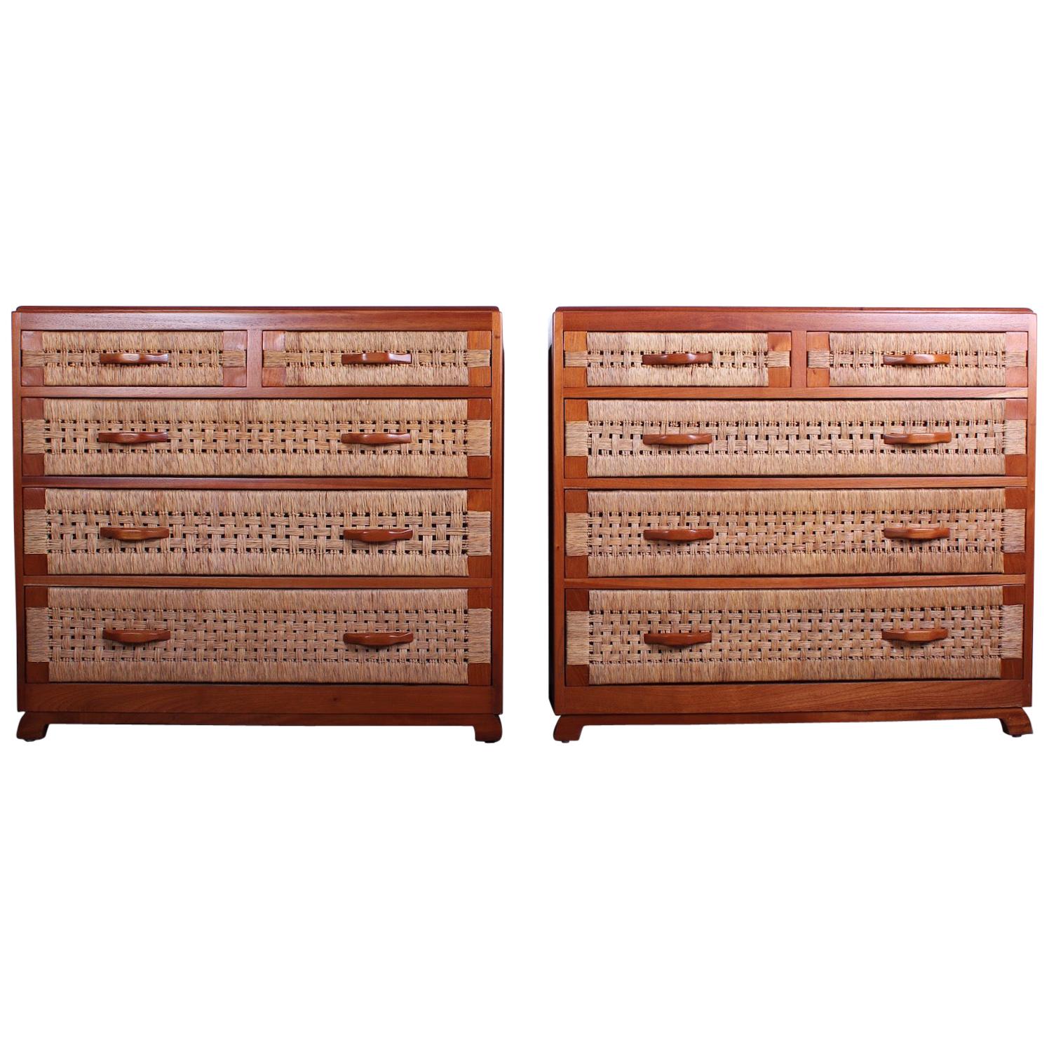 Pair of Mahogany Woven Front Chests