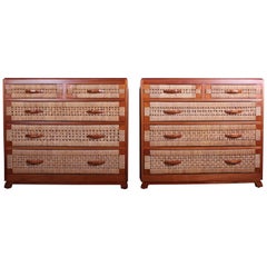 Pair of Mahogany Woven Front Chests