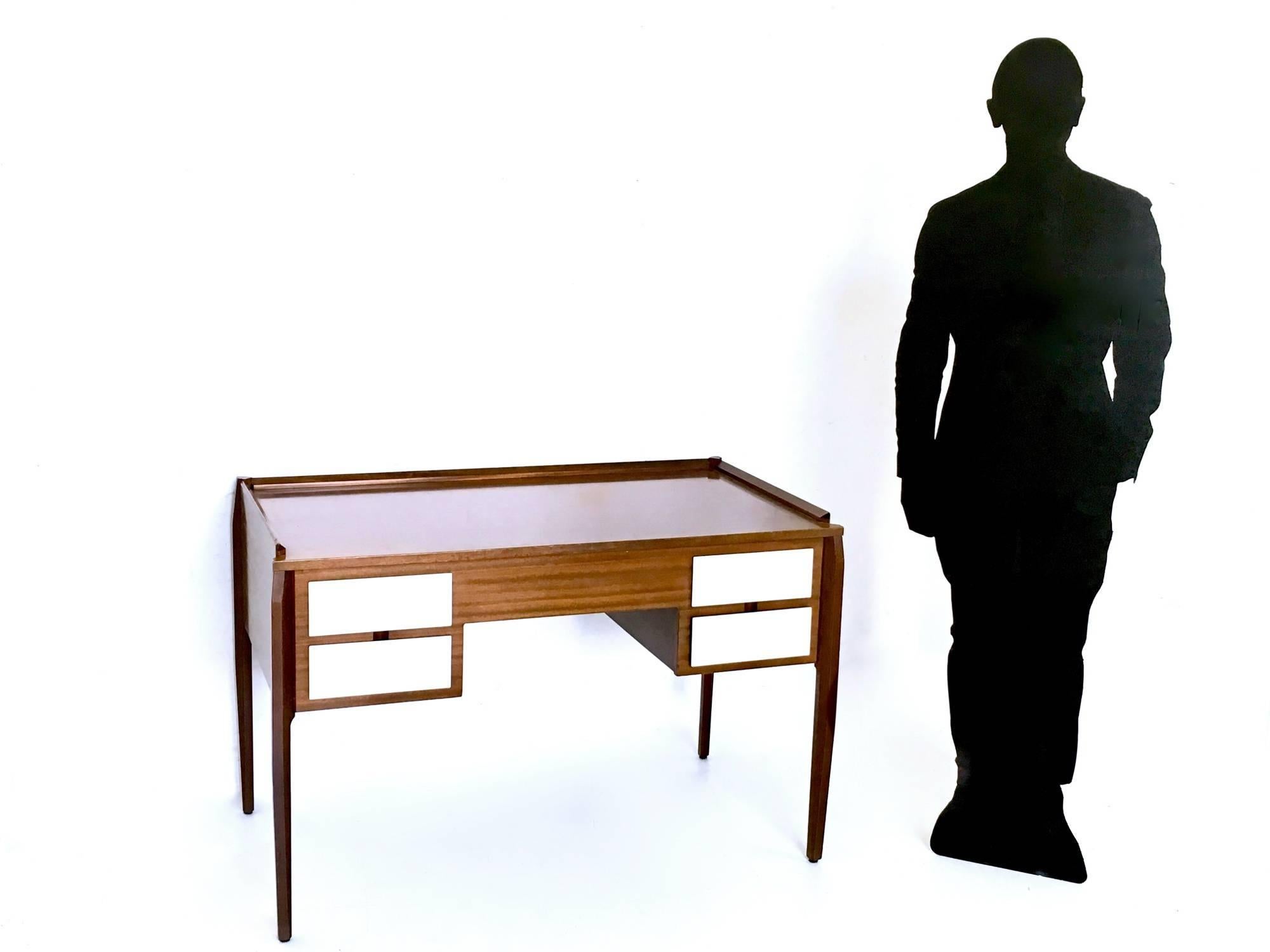 Mid-Century Modern Pair of Vintage Ebonized Beech Writing Desks in the Style of Gio Ponti, Italy For Sale