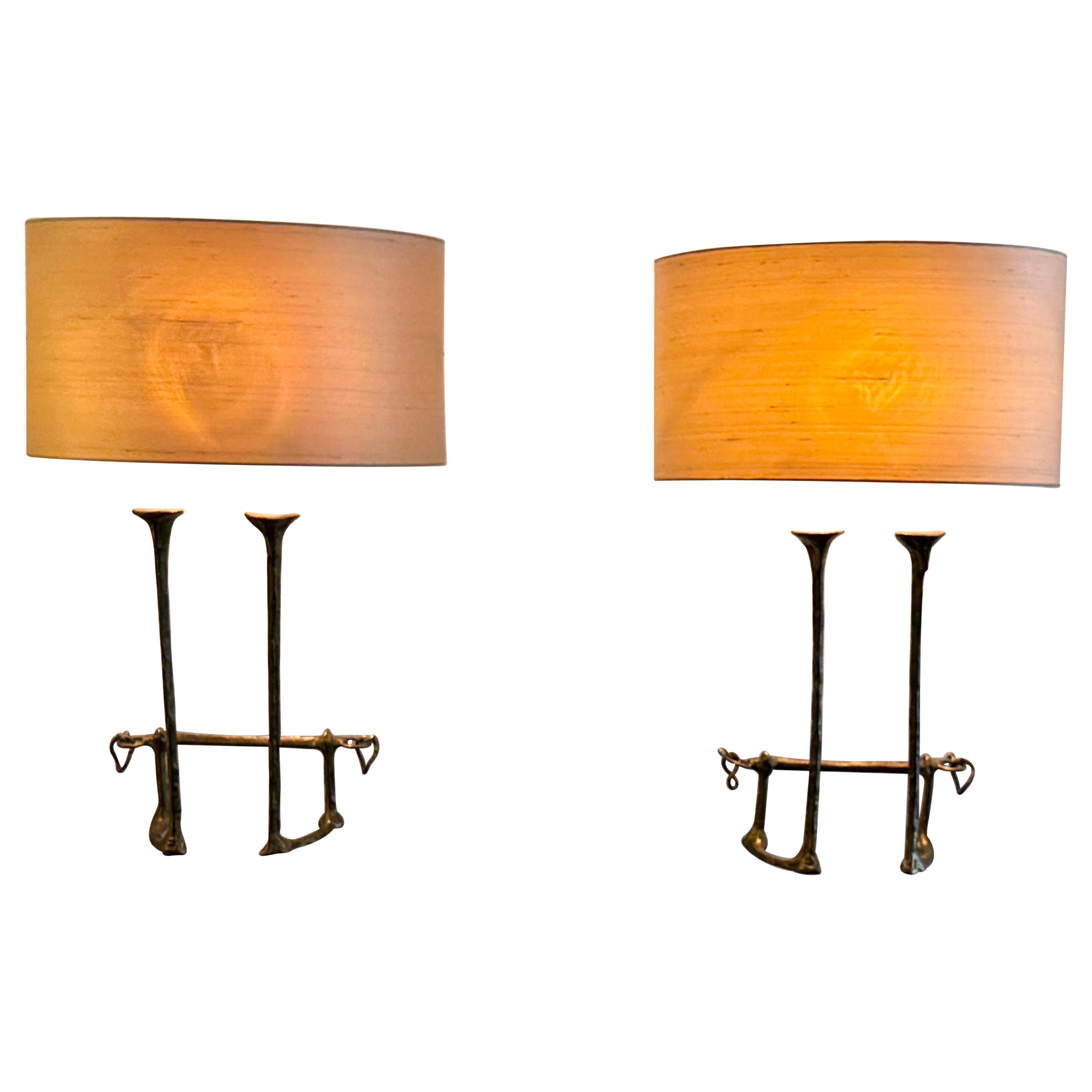 Pair of "Mail Coach" Bronze Wall Appliques by Félix Agostini, Paris 1962