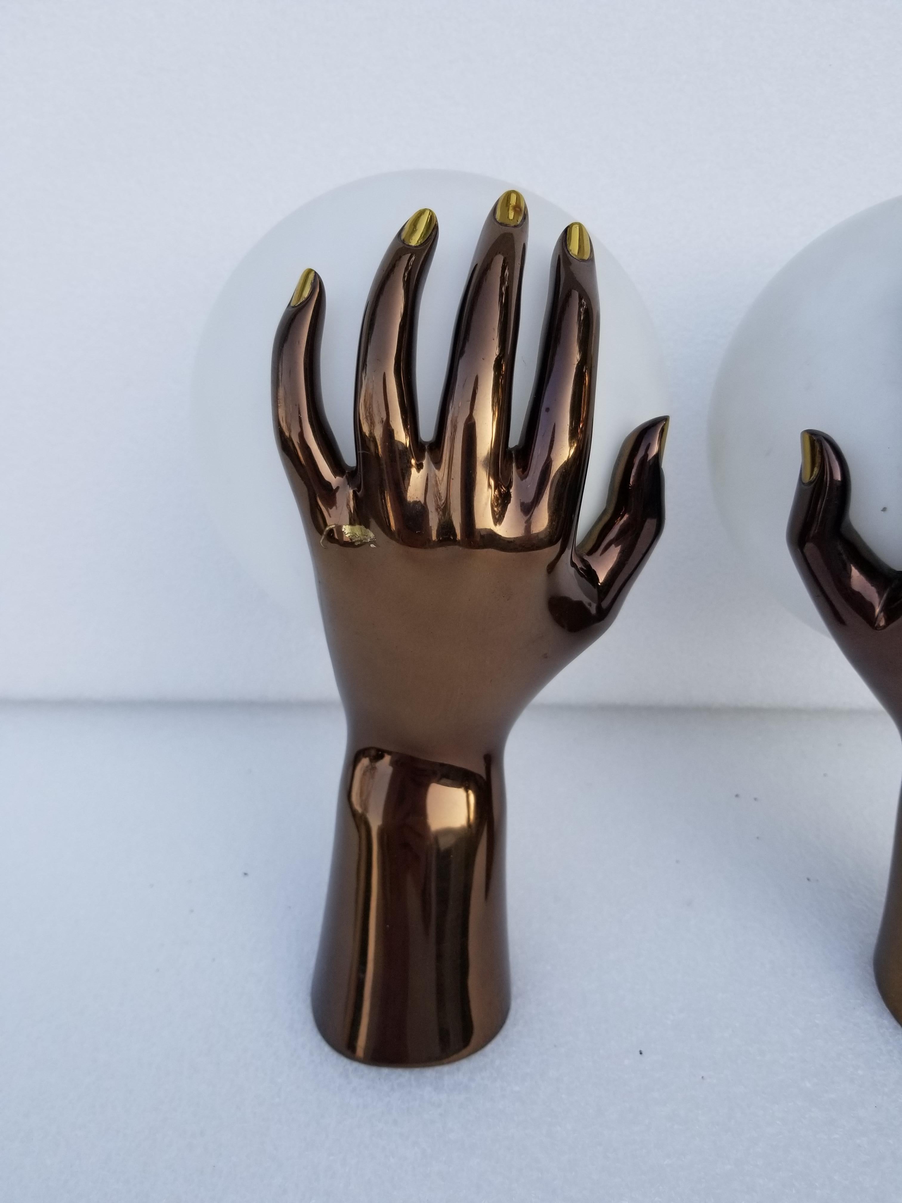 Pair of Maison Arlus Bronze Hand Sconces For Sale 5