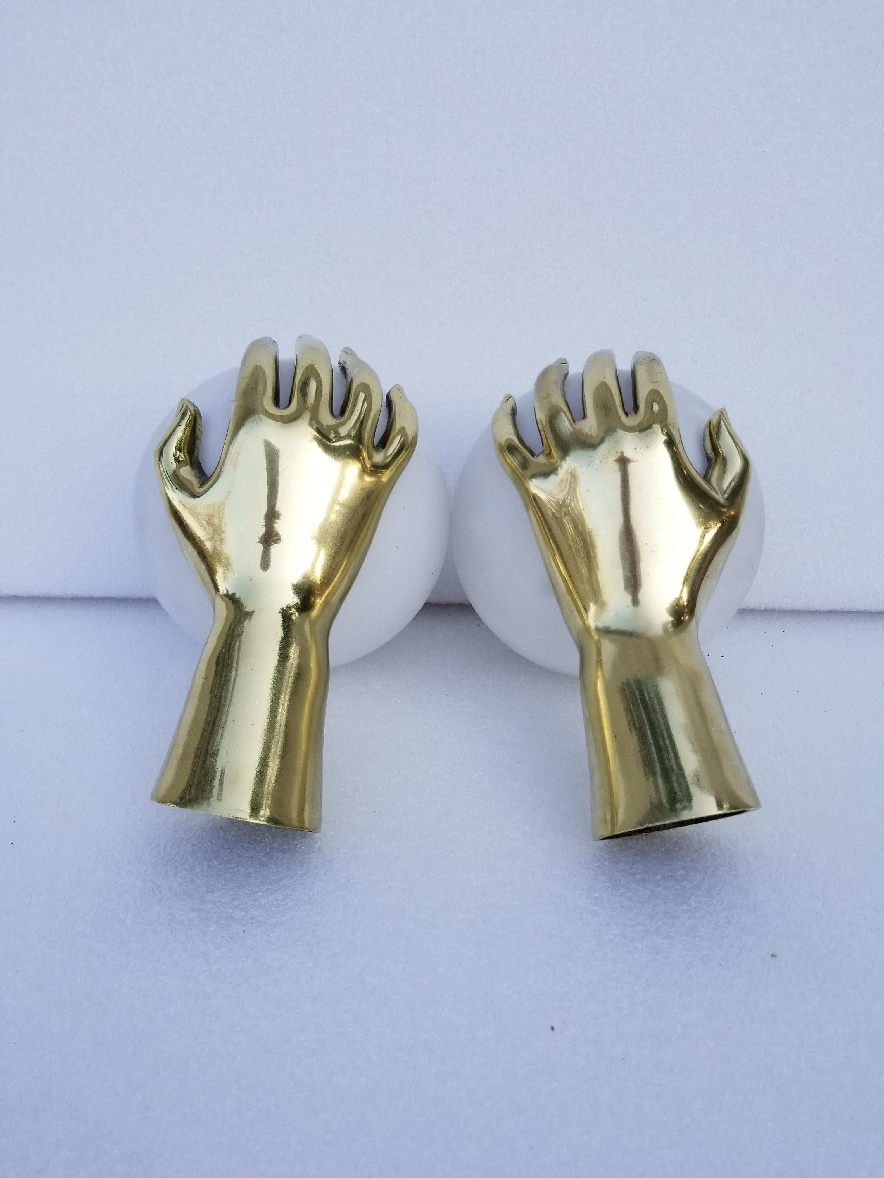 Mid-Century Modern Pair of Maison Arlus Bronze Hand Sconces, 2 Pairs Available For Sale