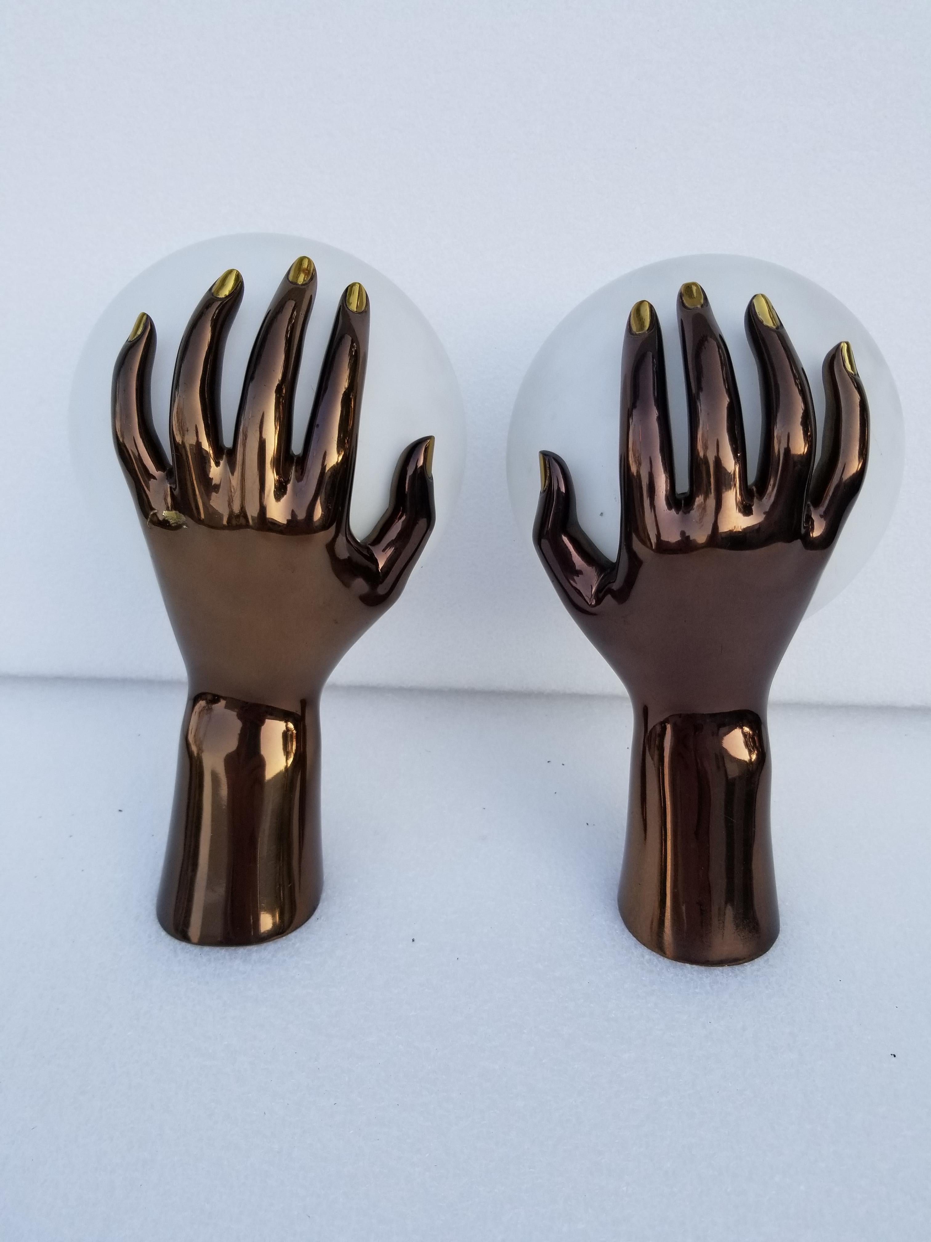 Pair of Maison Arlus Bronze Hand Sconces For Sale 2