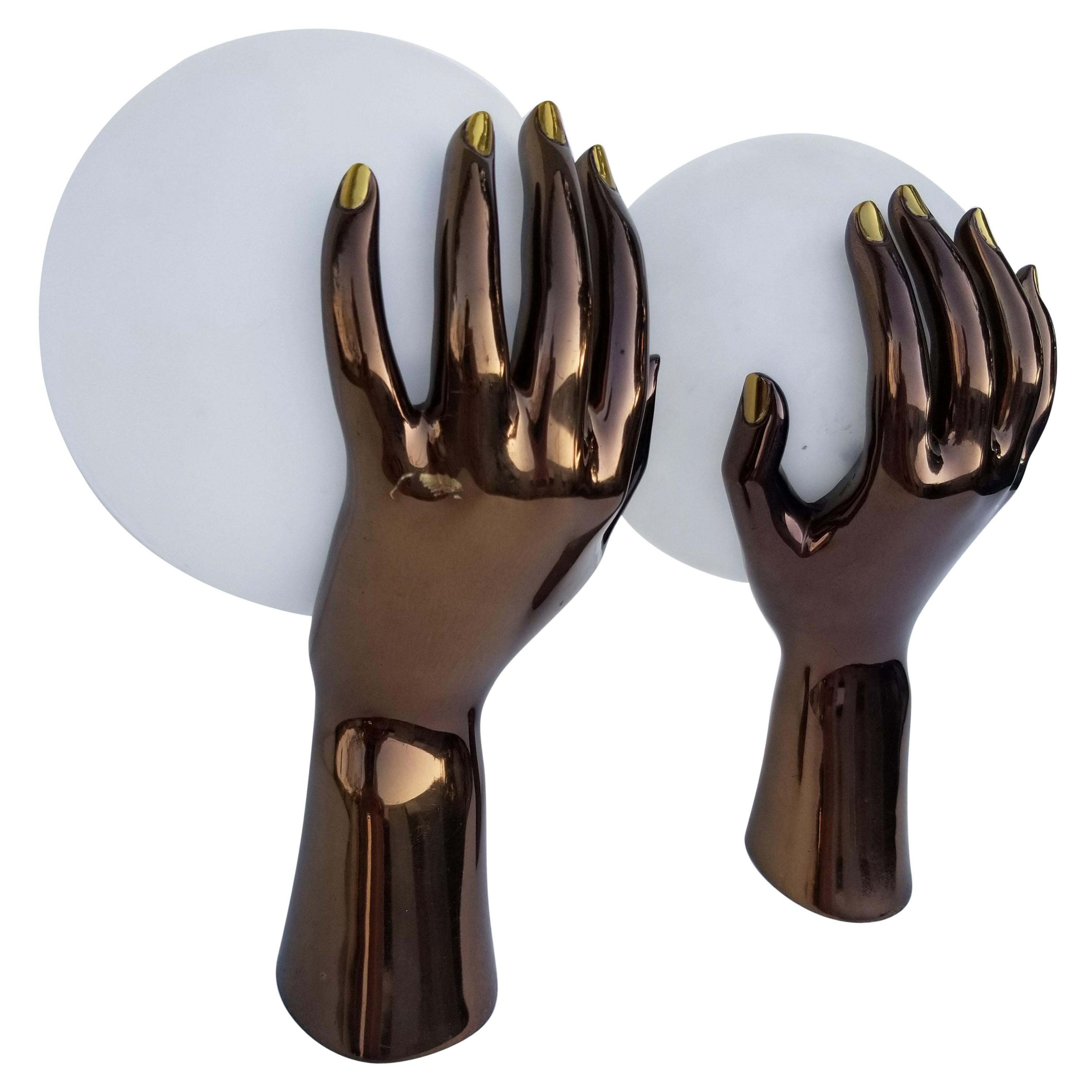 Pair of Maison Arlus Bronze Hand Sconces