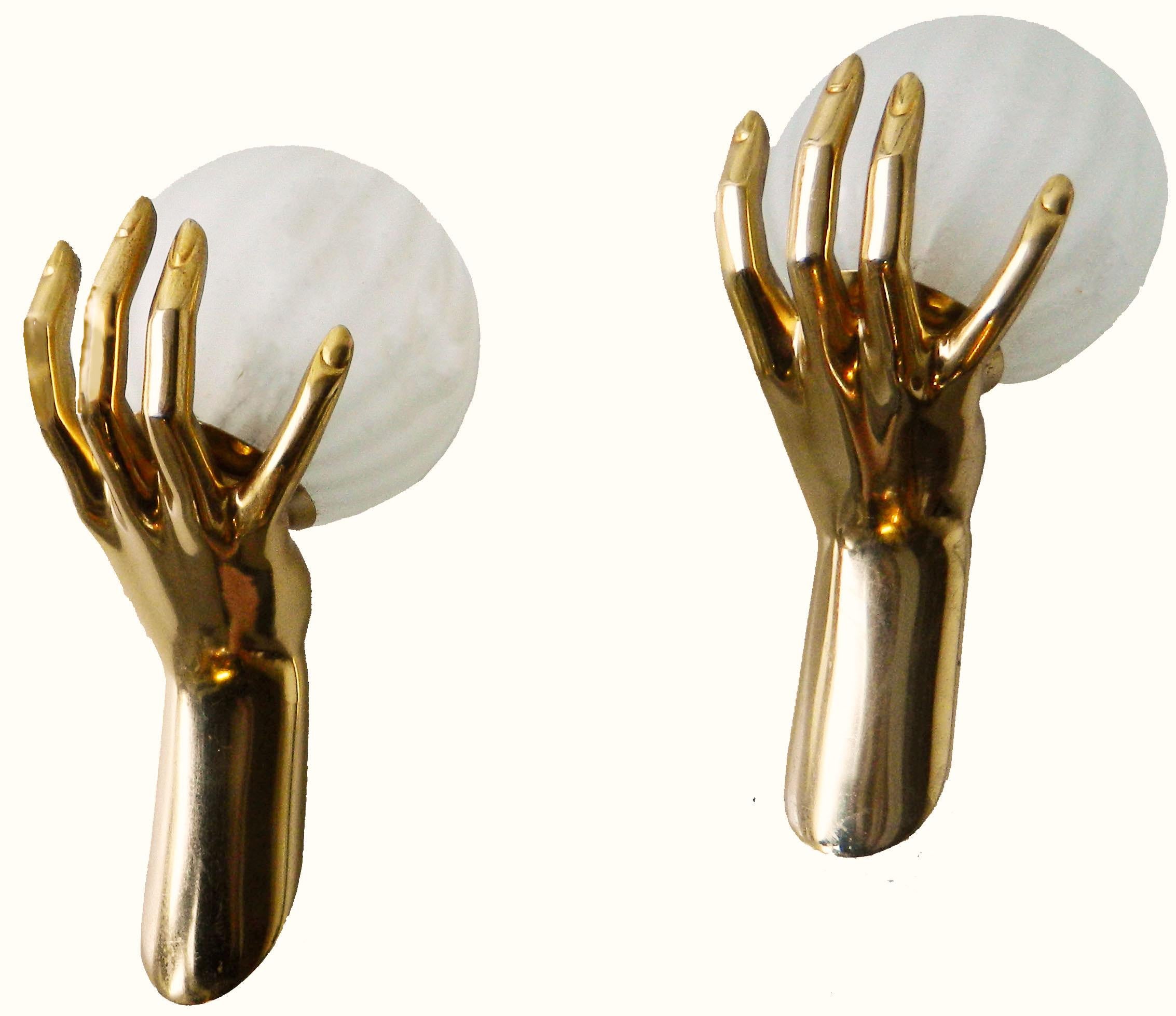 French Pair of Maison Arlus Pair of Gold Hands Sconces, 4 pairs Available 