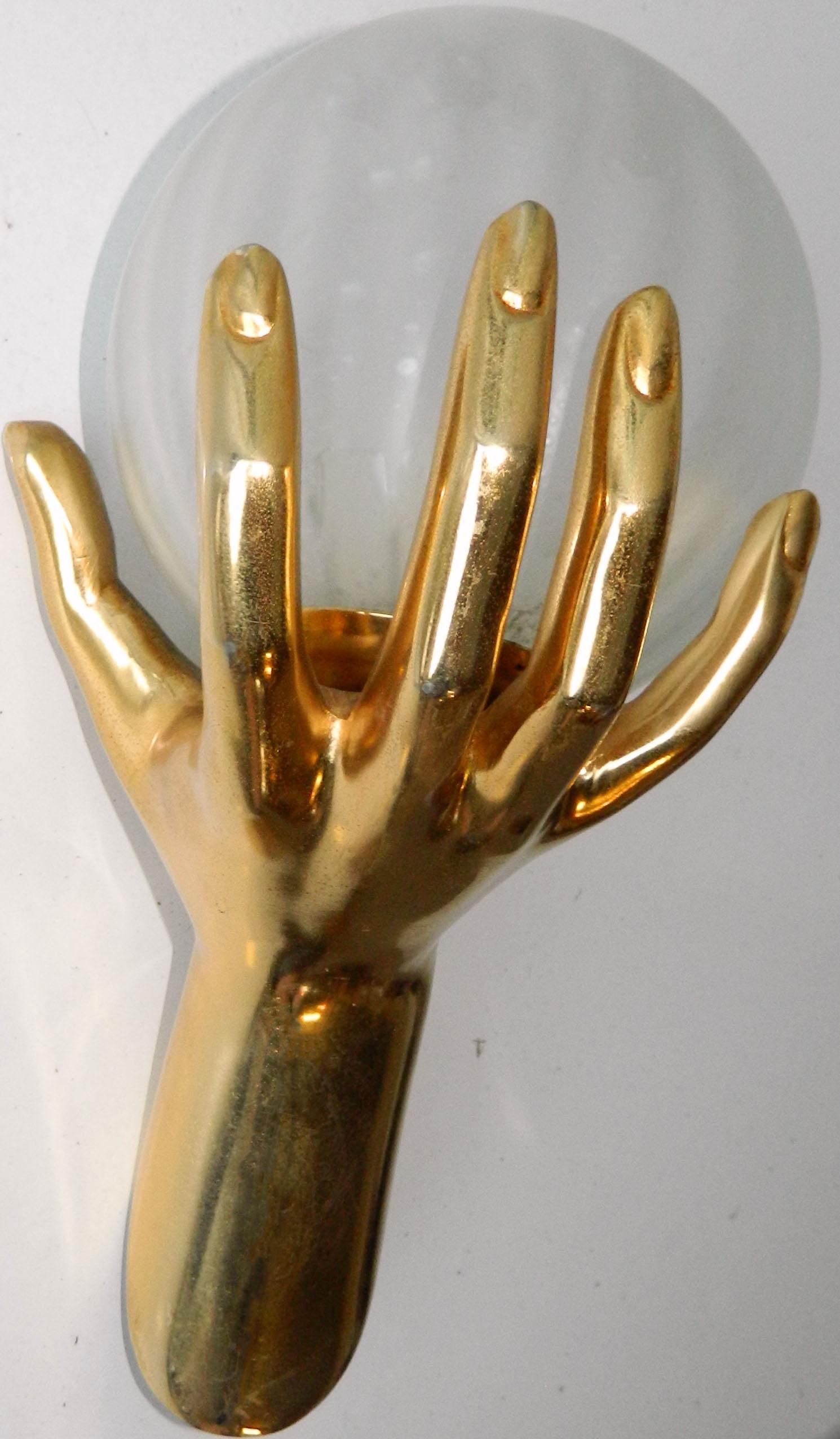 Glass Pair of Maison Arlus Pair of Gold Hands Sconces, 4 pairs Available  For Sale
