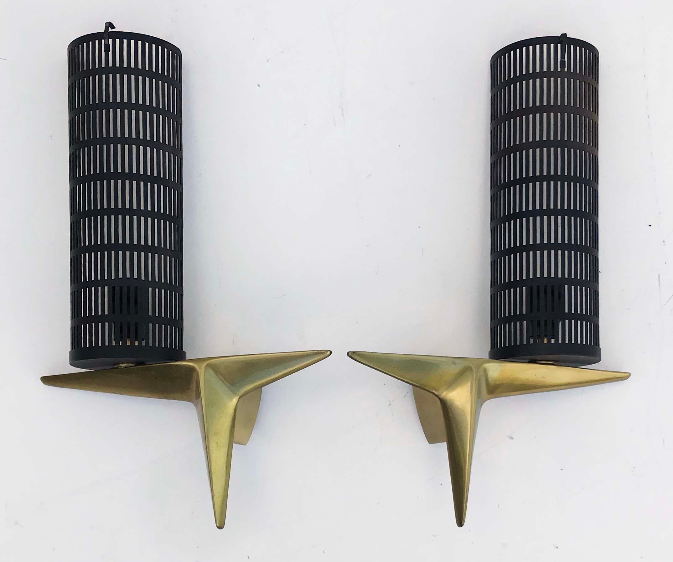 Superb pair of Maison Arlus sconces , rotating metal shade.
US rewired and in working condition.
Back plate : 3