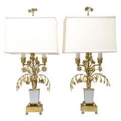 Pair of Maison Bagues 'Attributed' Gilt & Silvered Bronze Floral Topiary Lamps