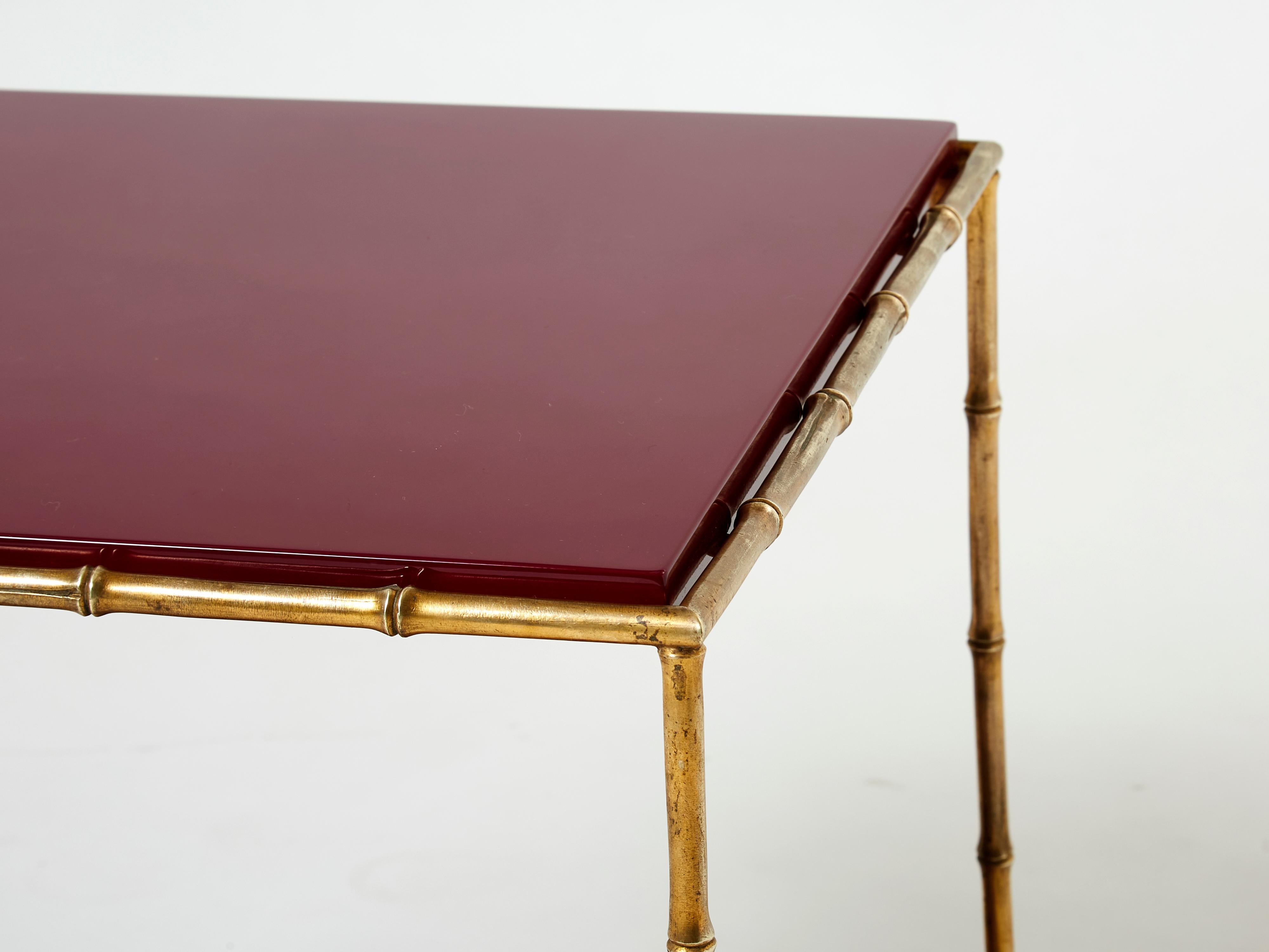 Pair of Maison Baguès Bamboo Brass Red Lacquer End Tables, 1960s 7